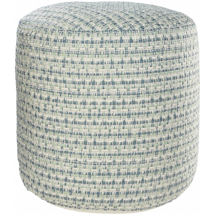 20 Blue Polyester Round Geometric Indoor Outdoor Pouf Ottoman