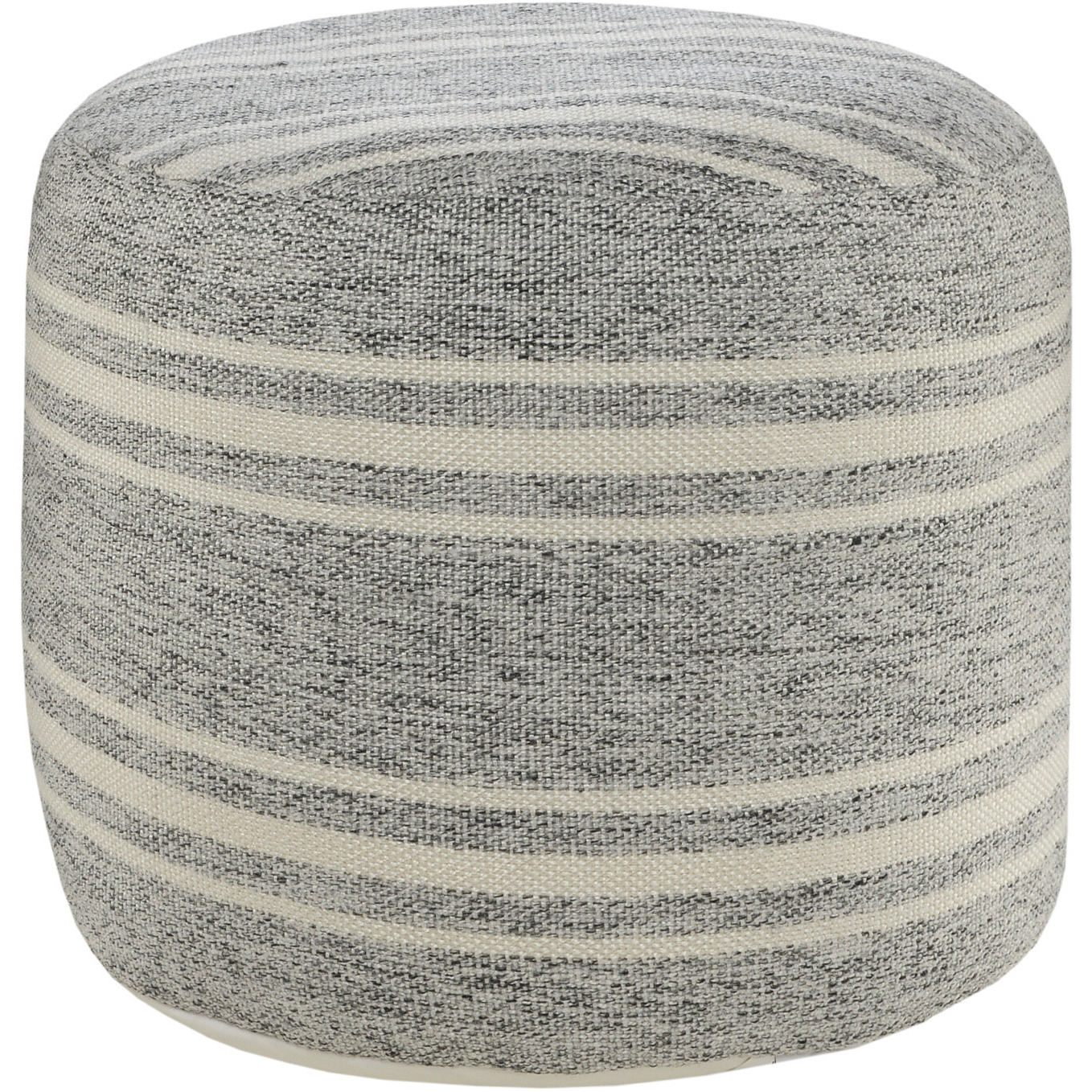 18 Gray Polyester Round Striped Indoor Outdoor Pouf Ottoman