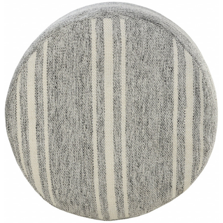 18 Gray Polyester Round Striped Indoor Outdoor Pouf Ottoman