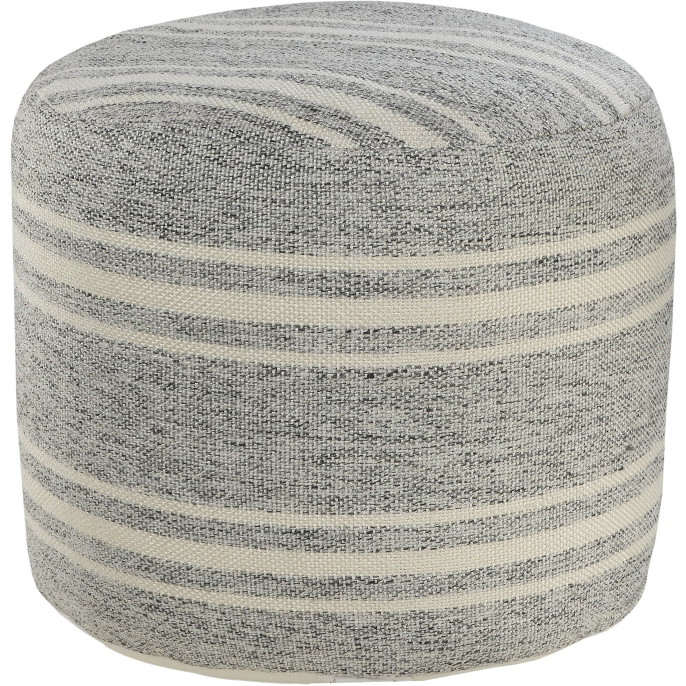 18 Gray Polyester Round Striped Indoor Outdoor Pouf Ottoman