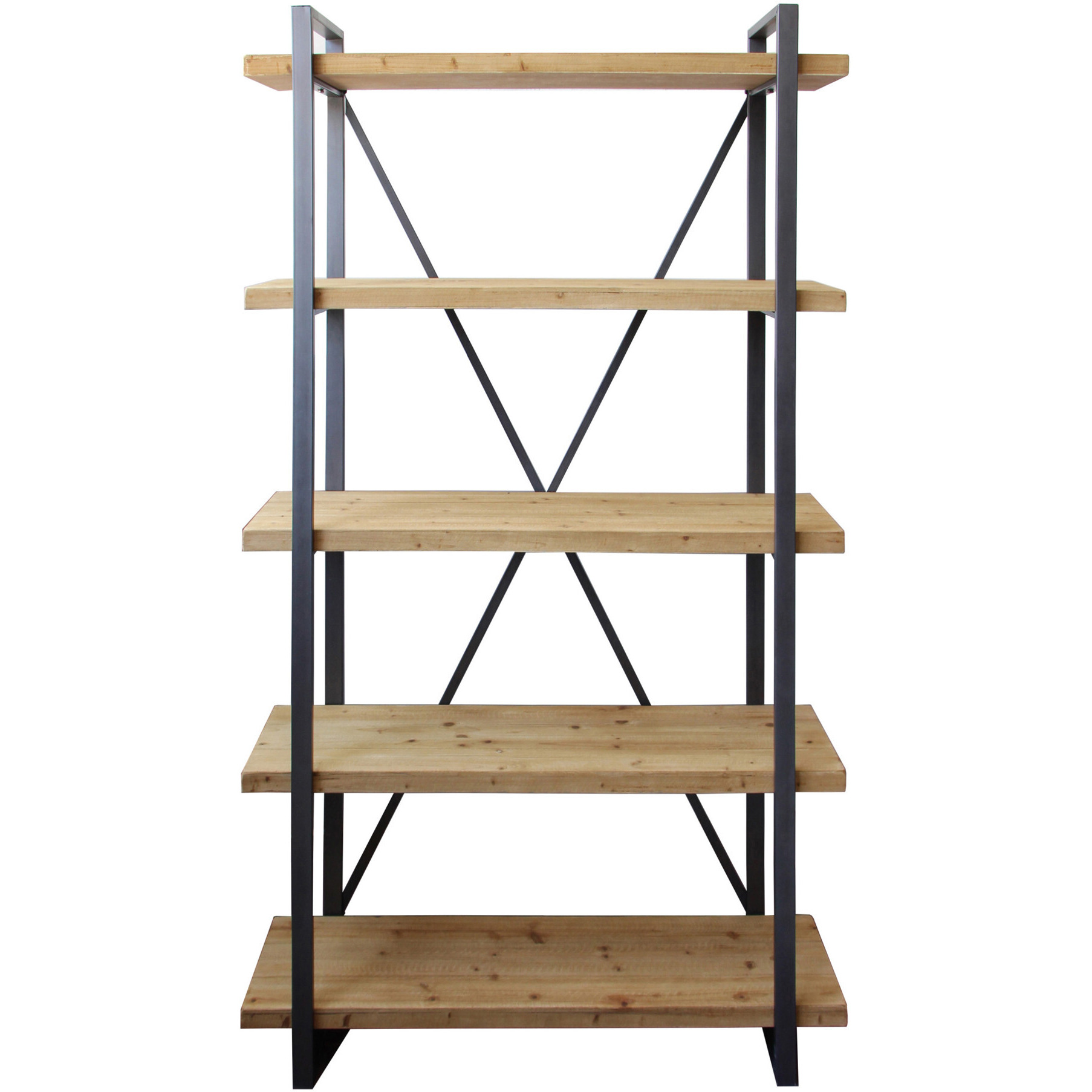 78 Natural Wood And Metal Five Tier Modern Industrial Bookcase
