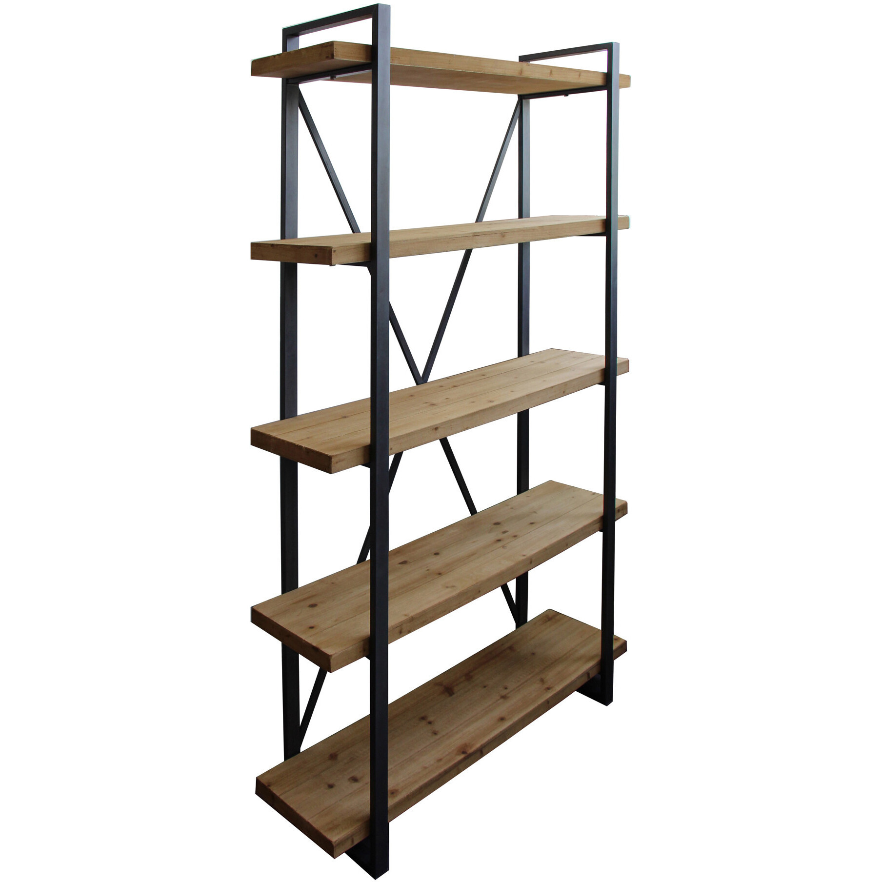78 Natural Wood And Metal Five Tier Modern Industrial Bookcase