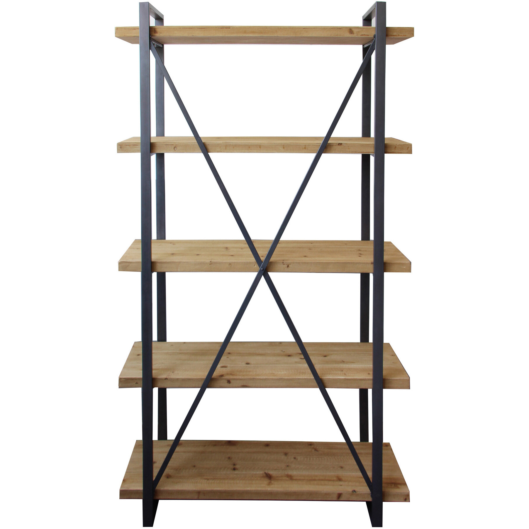 78 Natural Wood And Metal Five Tier Modern Industrial Bookcase