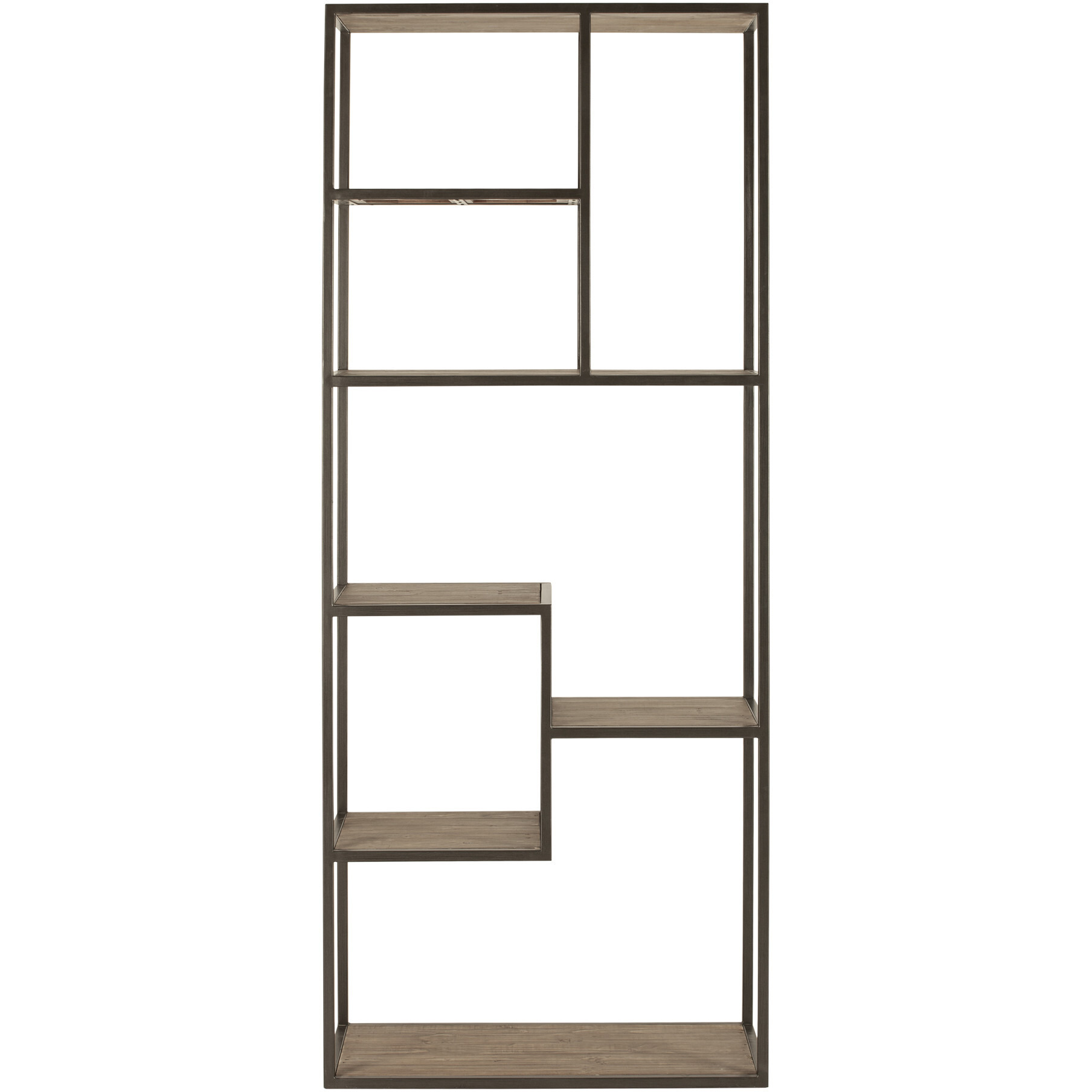 79 Reclaimed Wood And Metal Seven Tier Asymmetrical Bookcase