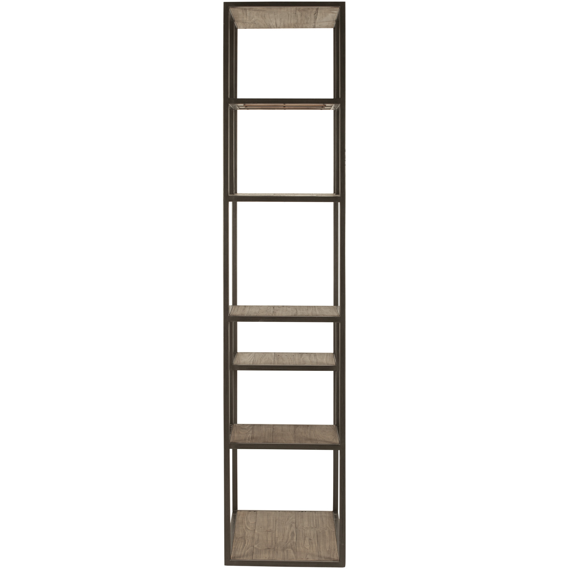 79 Reclaimed Wood And Metal Seven Tier Asymmetrical Bookcase