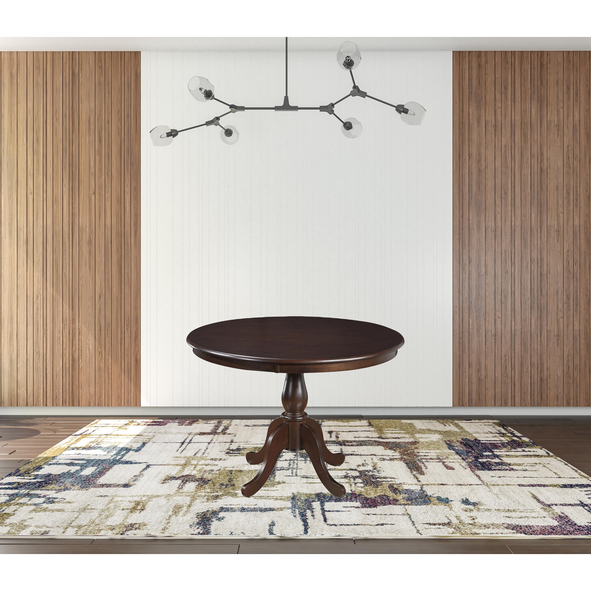 42 Espresso Brown Round Turned Pedestal Base Wood Dining Table