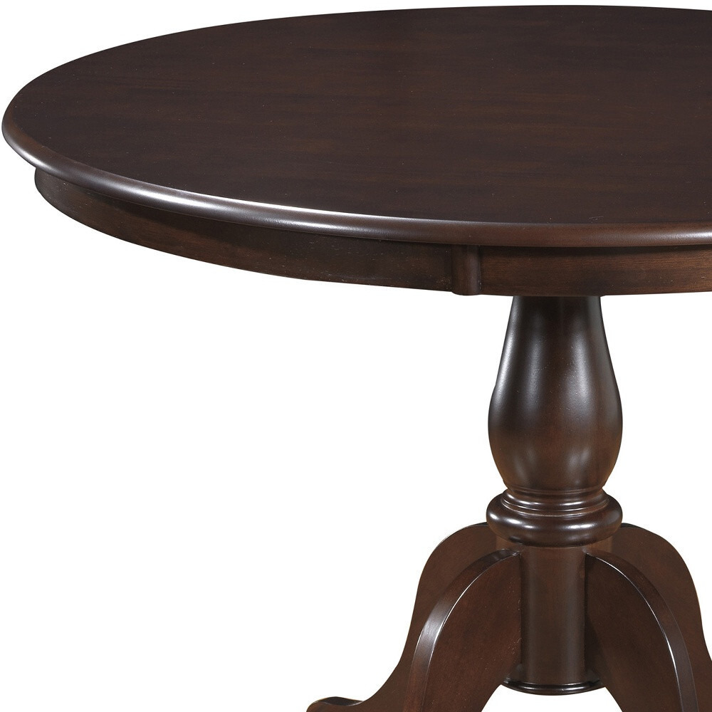 42 Espresso Brown Round Turned Pedestal Base Wood Dining Table