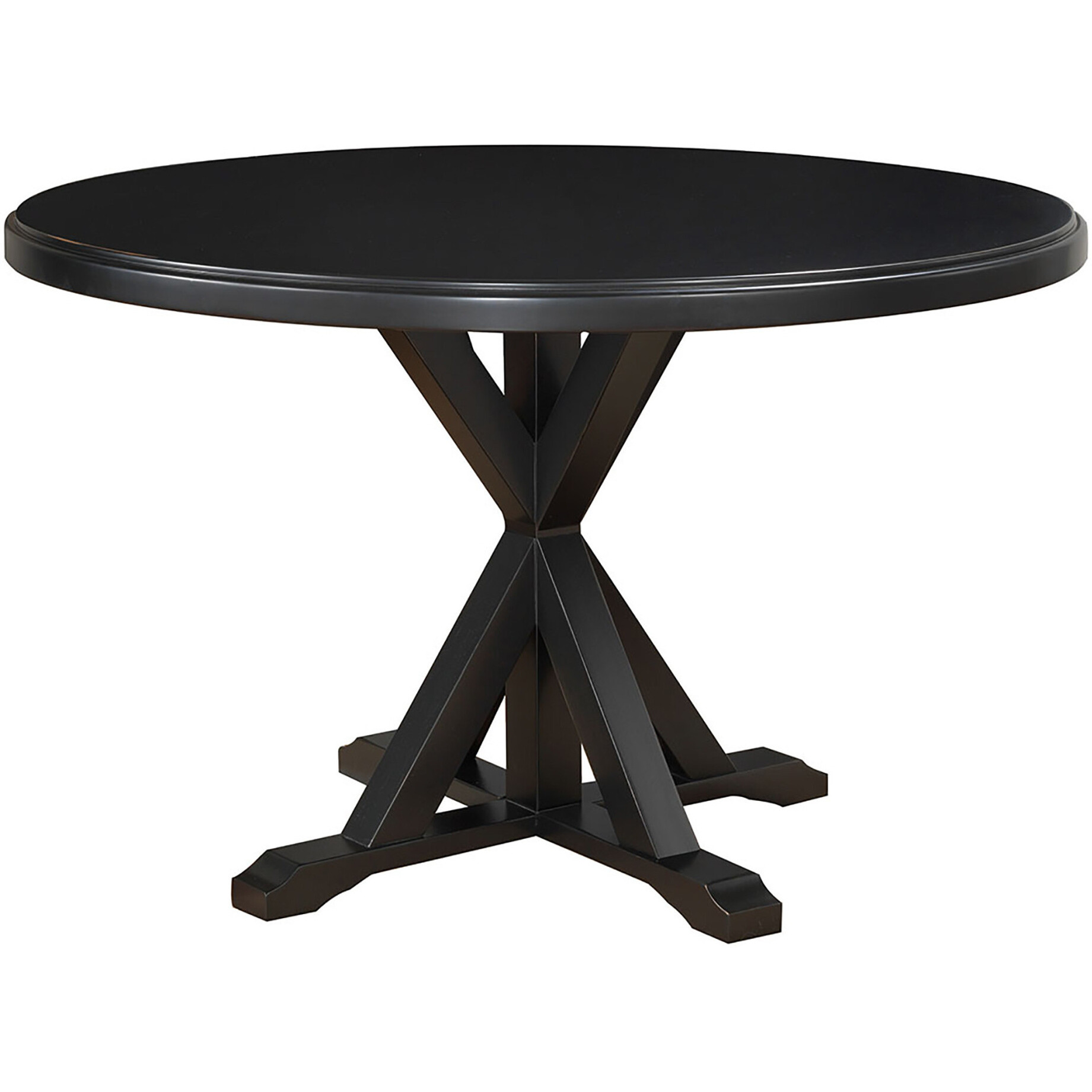 48 Antique Black Round X Pedestal Base Wood Dining Table