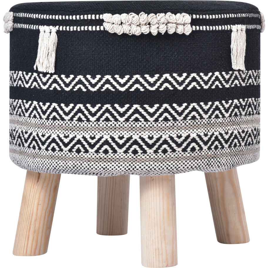 16 Black And White Cotton And Natural Round Chevron Ottoman
