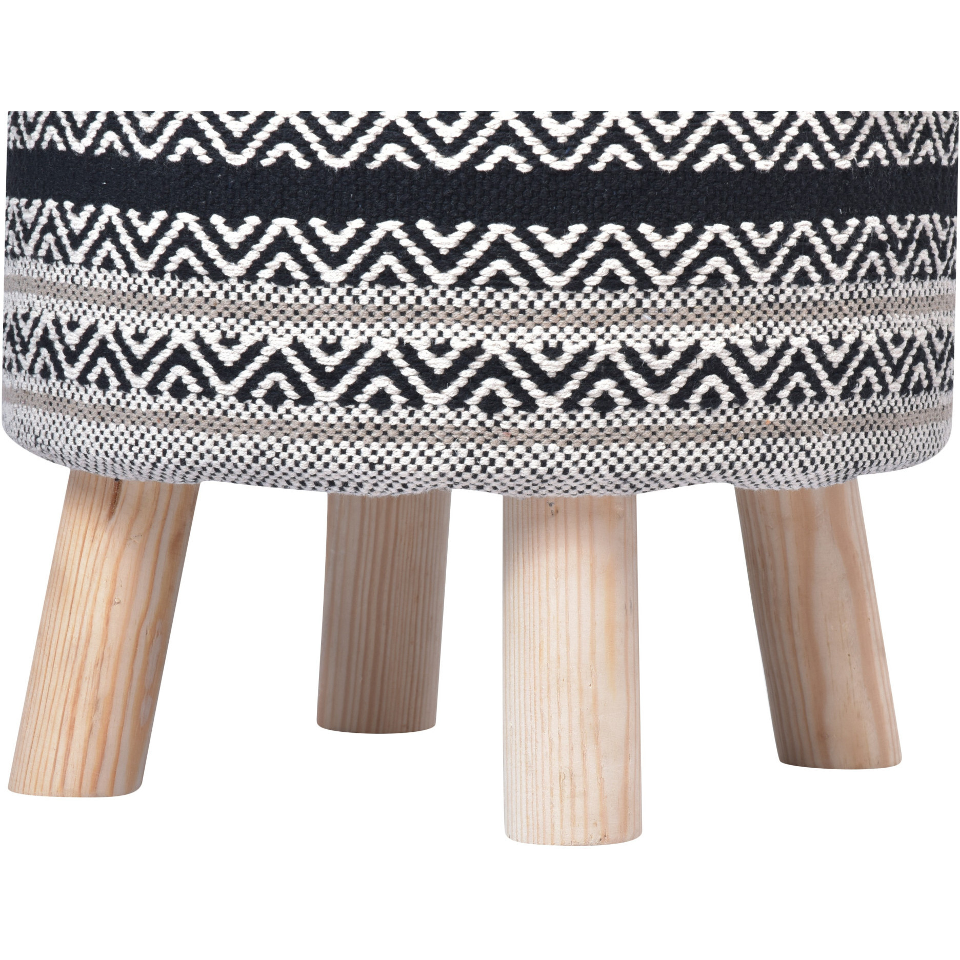 16 Black And White Cotton And Natural Round Chevron Ottoman
