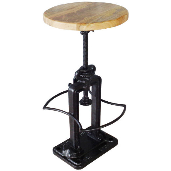 27 Natural And Black Iron Backless Adjustable Height Bar Chair With Footrest