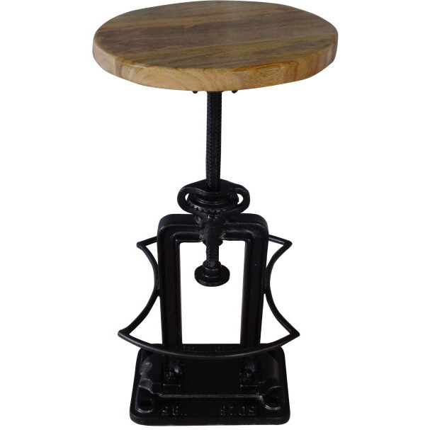 27 Natural And Black Iron Backless Adjustable Height Bar Chair With Footrest