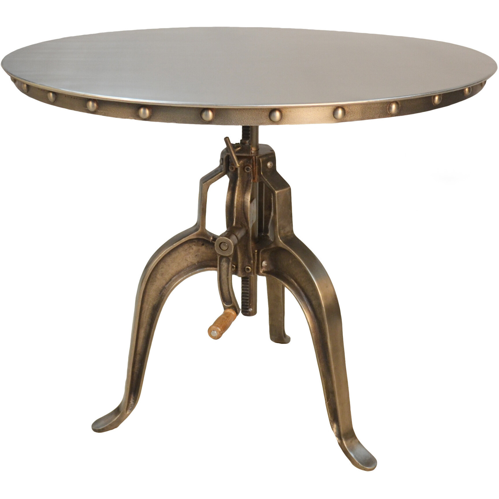 36 Antiqued Bronze Nickel Finish Adjustable Crank Round Top Dining Table