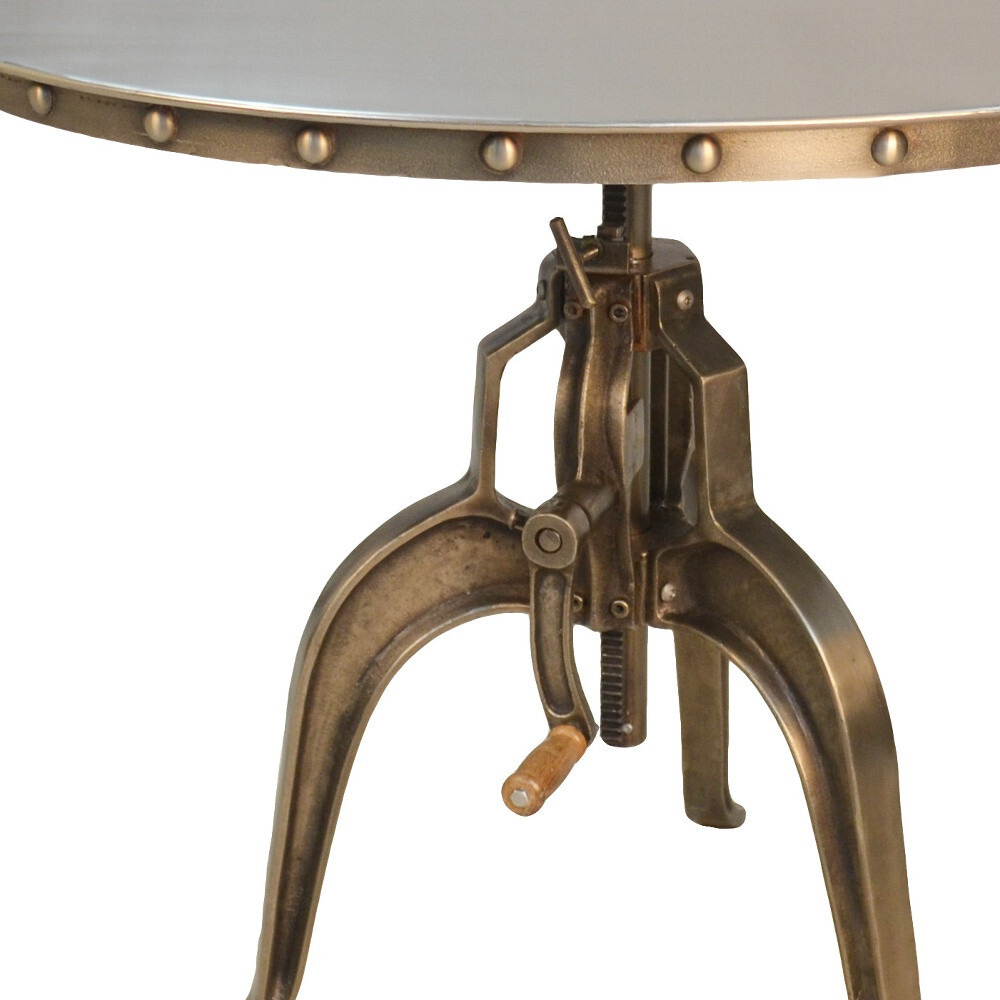 36 Antiqued Bronze Nickel Finish Adjustable Crank Round Top Dining Table