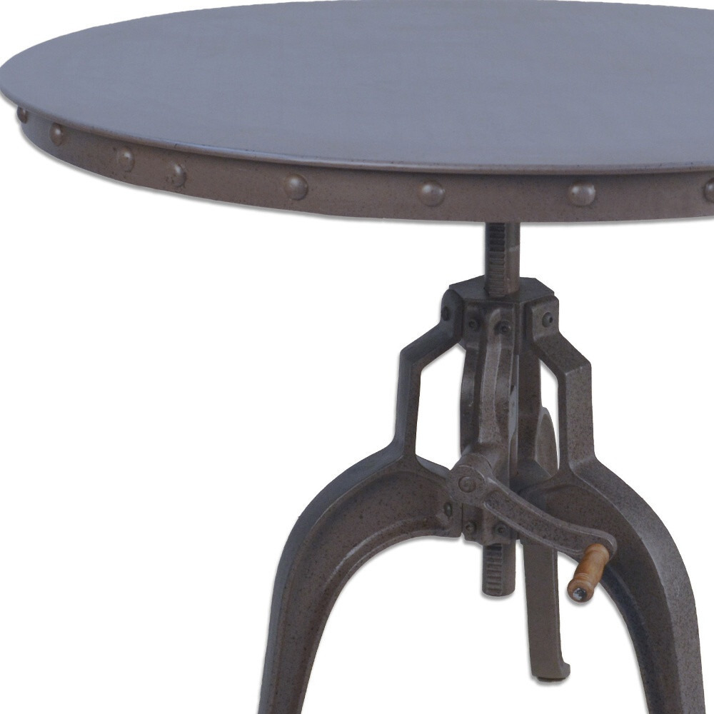 36 Industrial Gray Adjustable Crank Round Top Dining Table