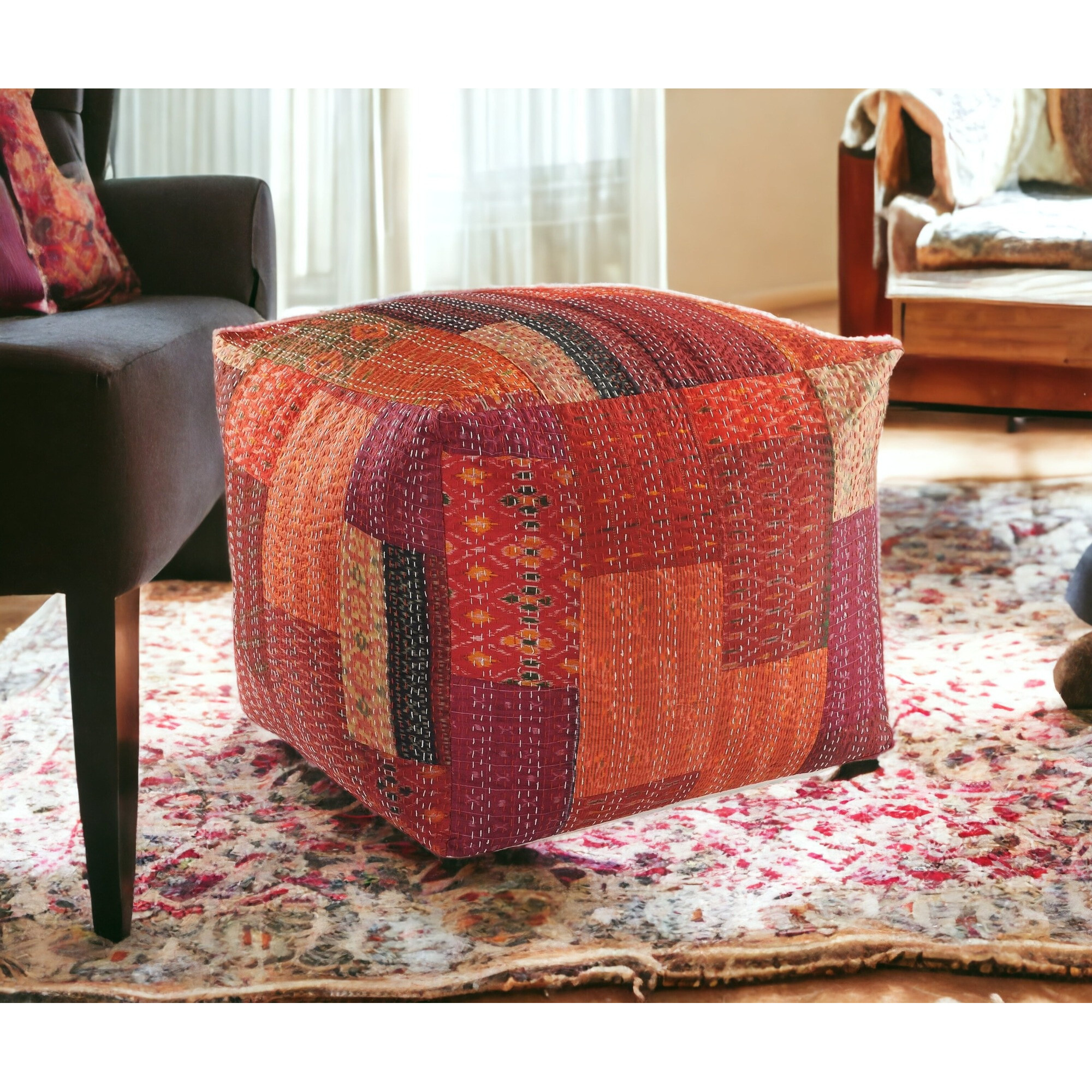 24 Red Cotton Blend Ottoman