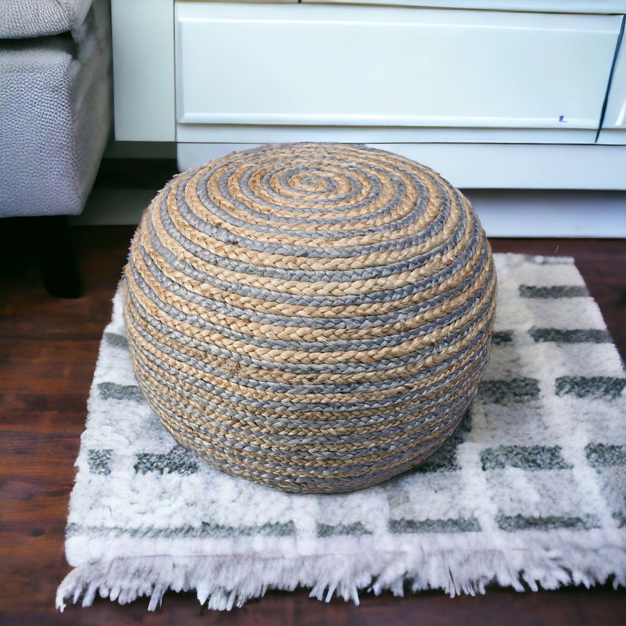 20 Gray Jute Ottoman