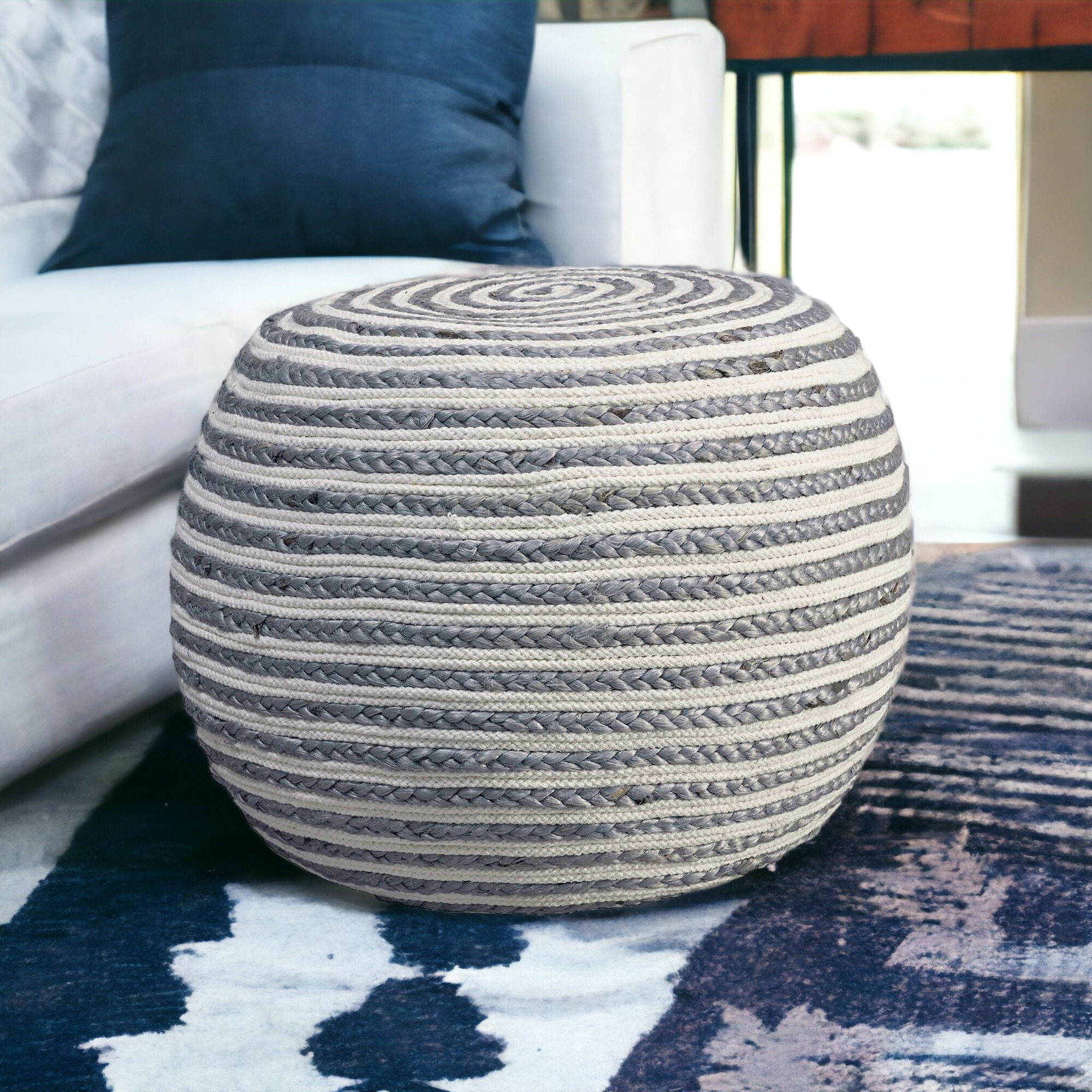 20 Gray Jute Ottoman