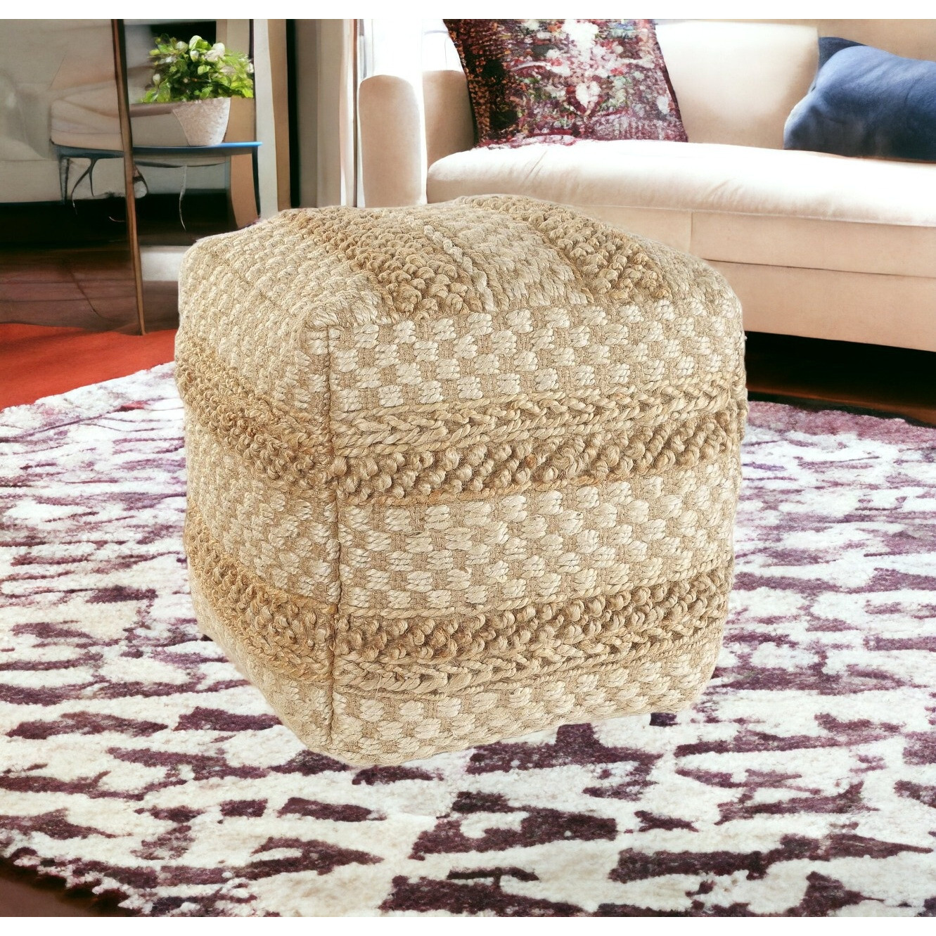 18 Tan Jute Ottoman