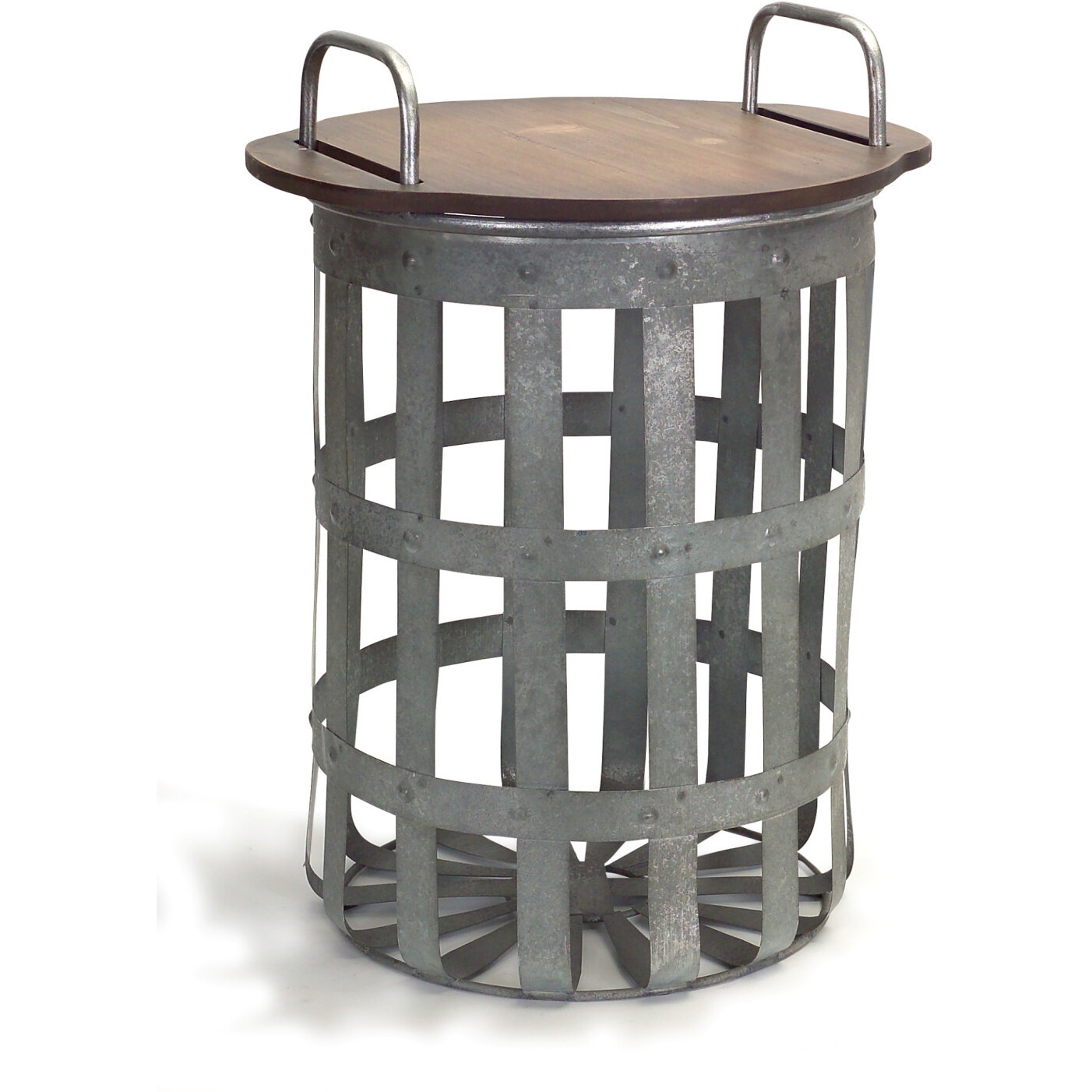 Set Of Two Grey And Brown Wood And Metal Basket Round End Tables
