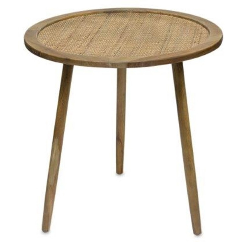 Set Of Three 23 Brown Rattan Round End Tables