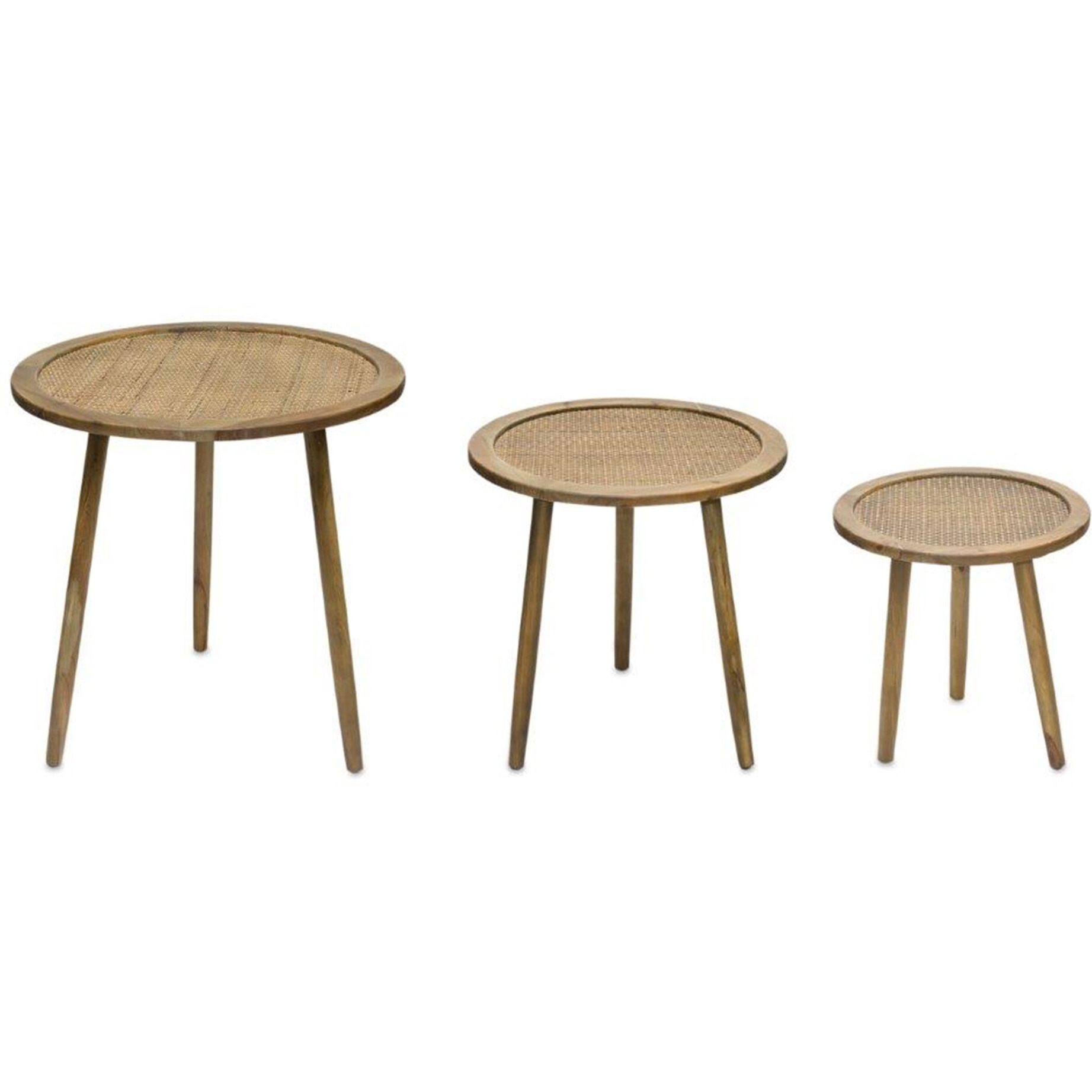 Set Of Three 23 Brown Rattan Round End Tables