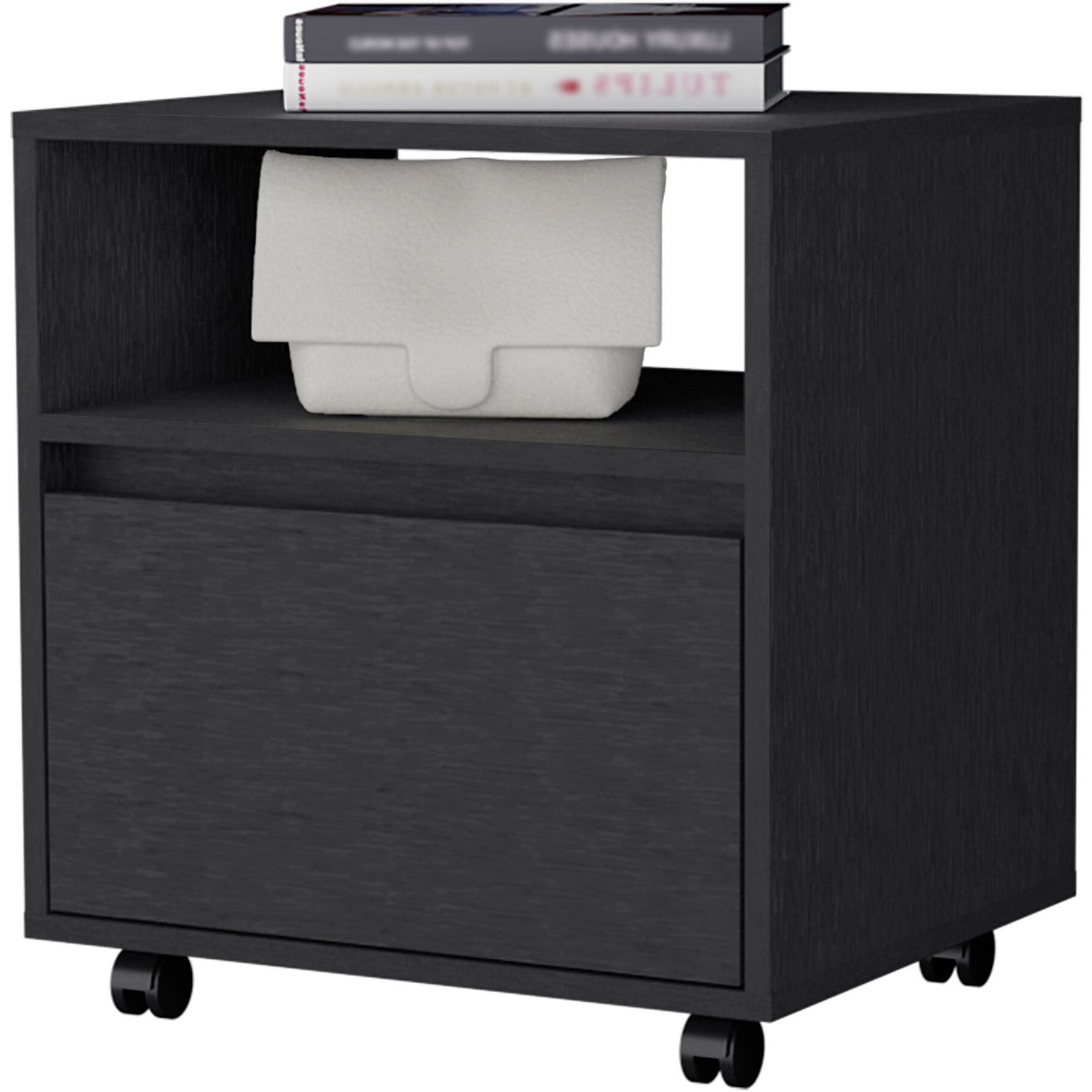 21 Black One Drawer Nightstand With Integrated Tech