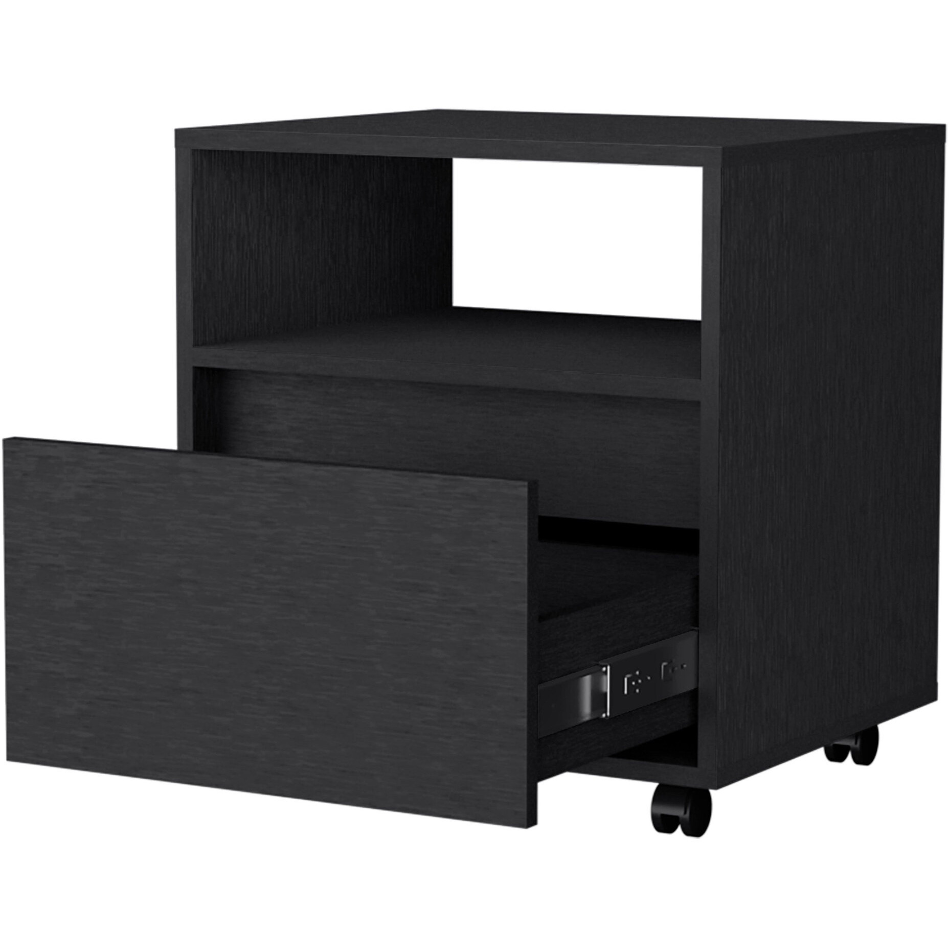 21 Black One Drawer Nightstand With Integrated Tech
