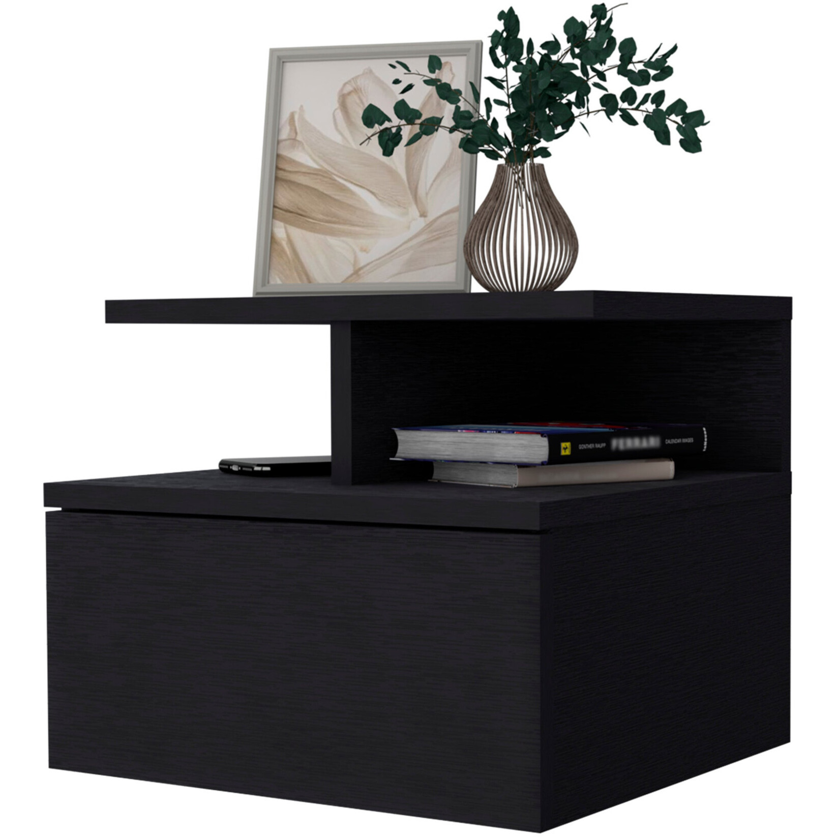 12 Black One Drawer Nightstand With Integrated Tech
