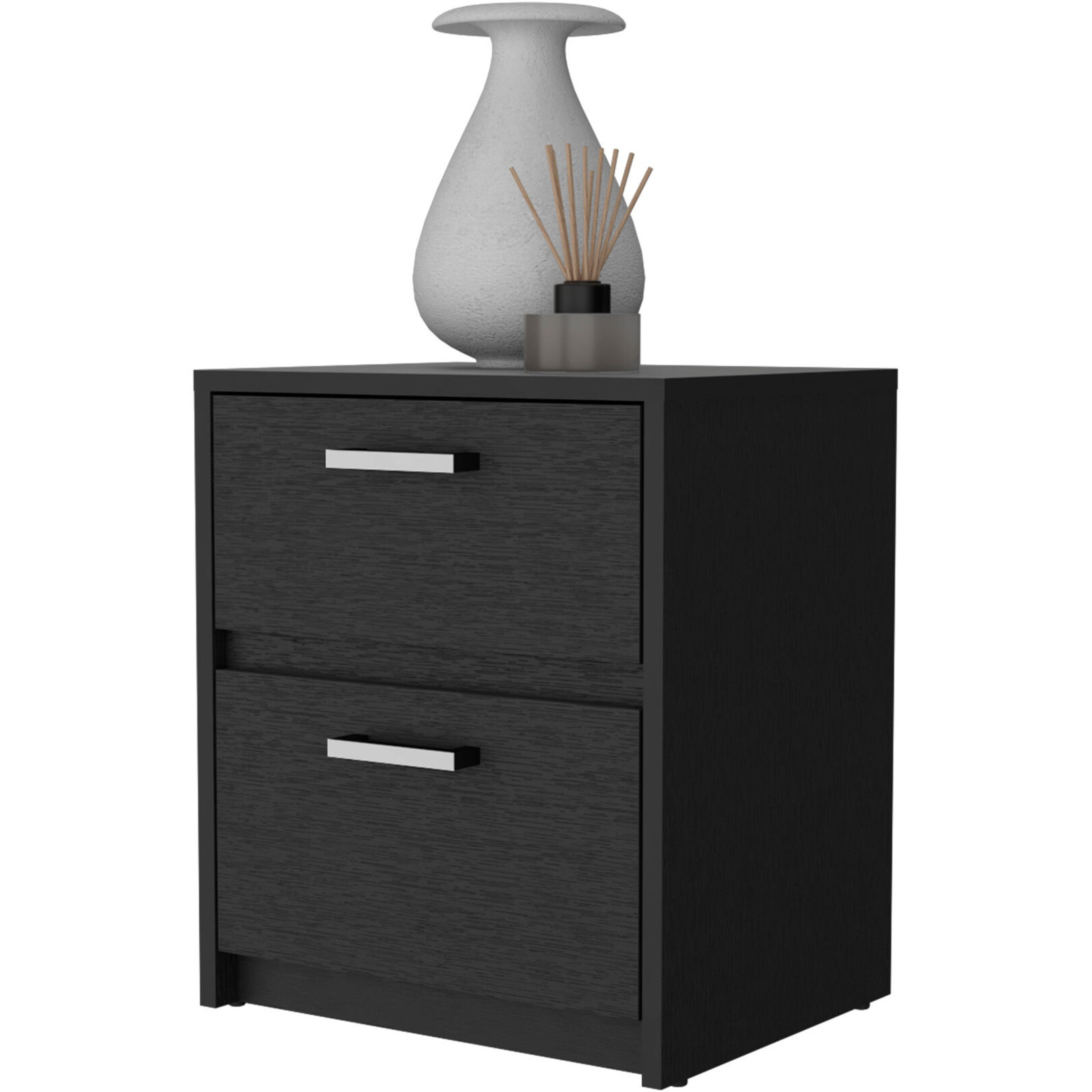 19 Black Two Drawer Nightstand With Integrated Tech