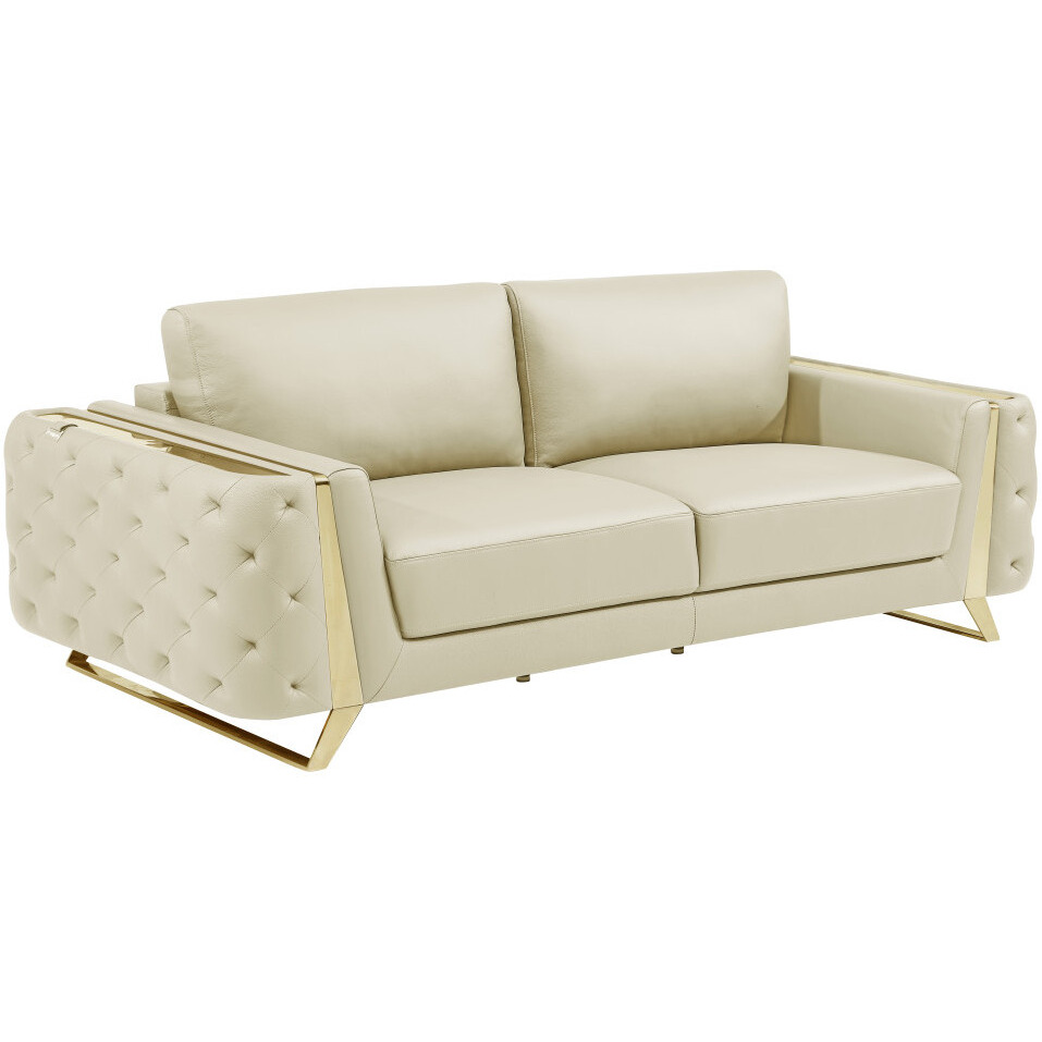Three Piece Indoor Beige Italian Leather Six Person Seating Set