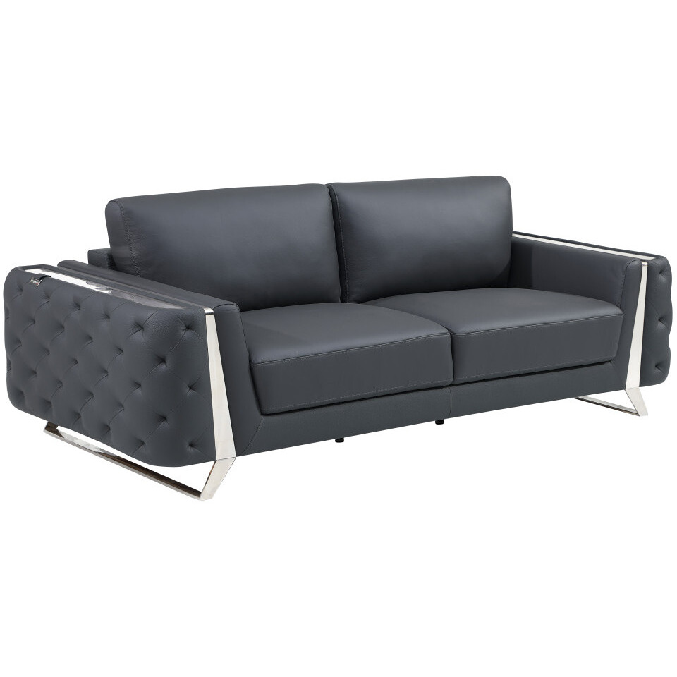 Two Piece Indoor Dark Gray Italian Leather Five Person Seating Set