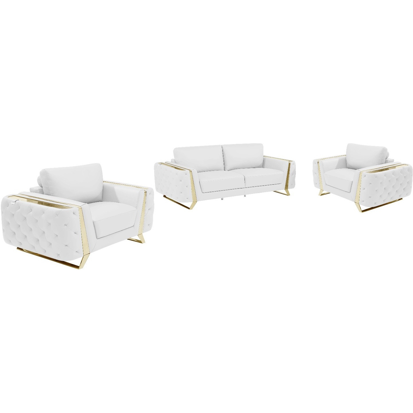 Three Piece Indoor White Italian Leather Six Person Seating Set
