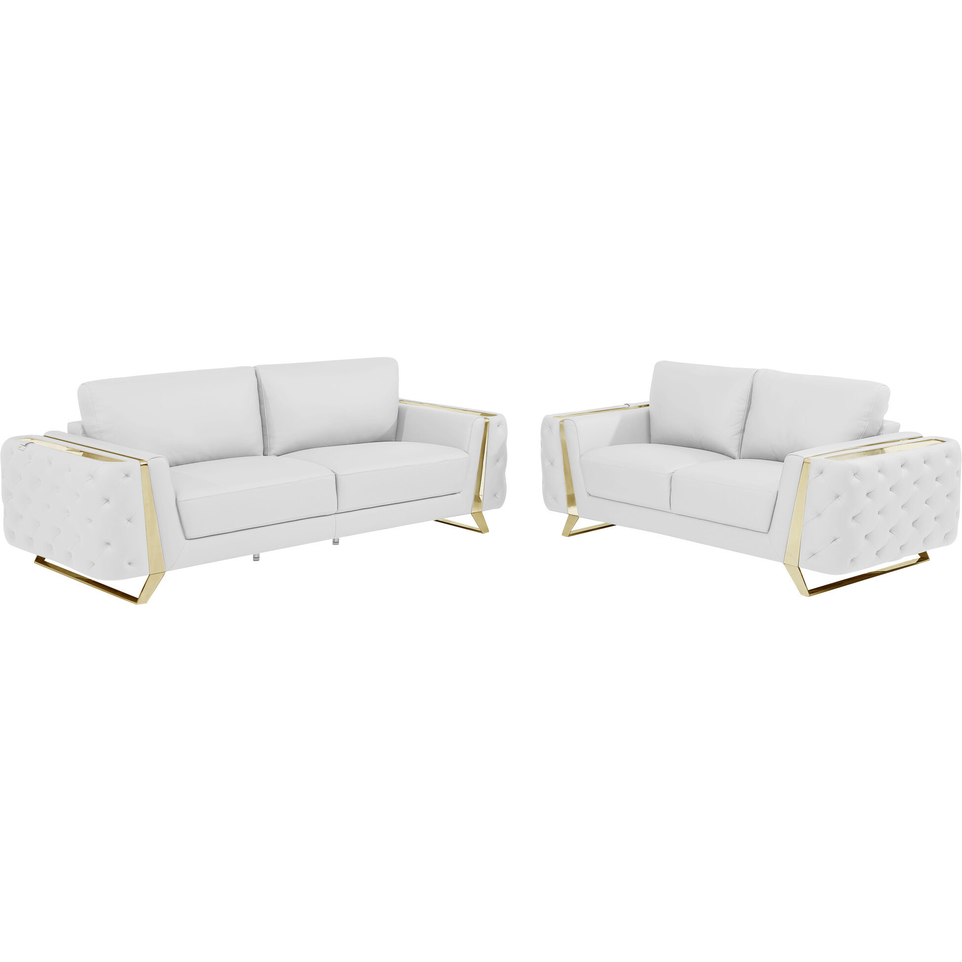 Two Piece Indoor White Italian Leather Five Person Seating Set