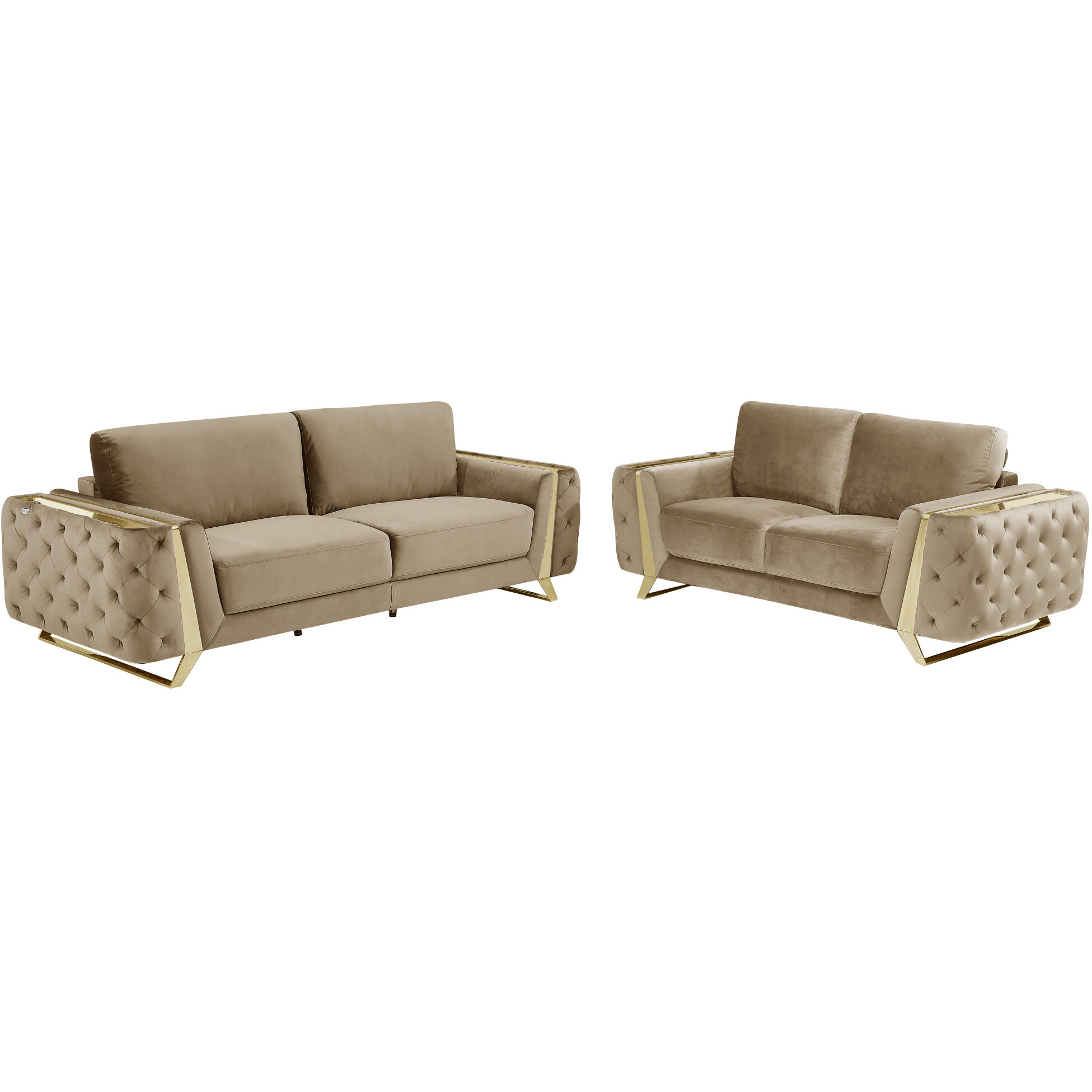 Two Piece Indoor Beige Velvet Five Person Seating Set