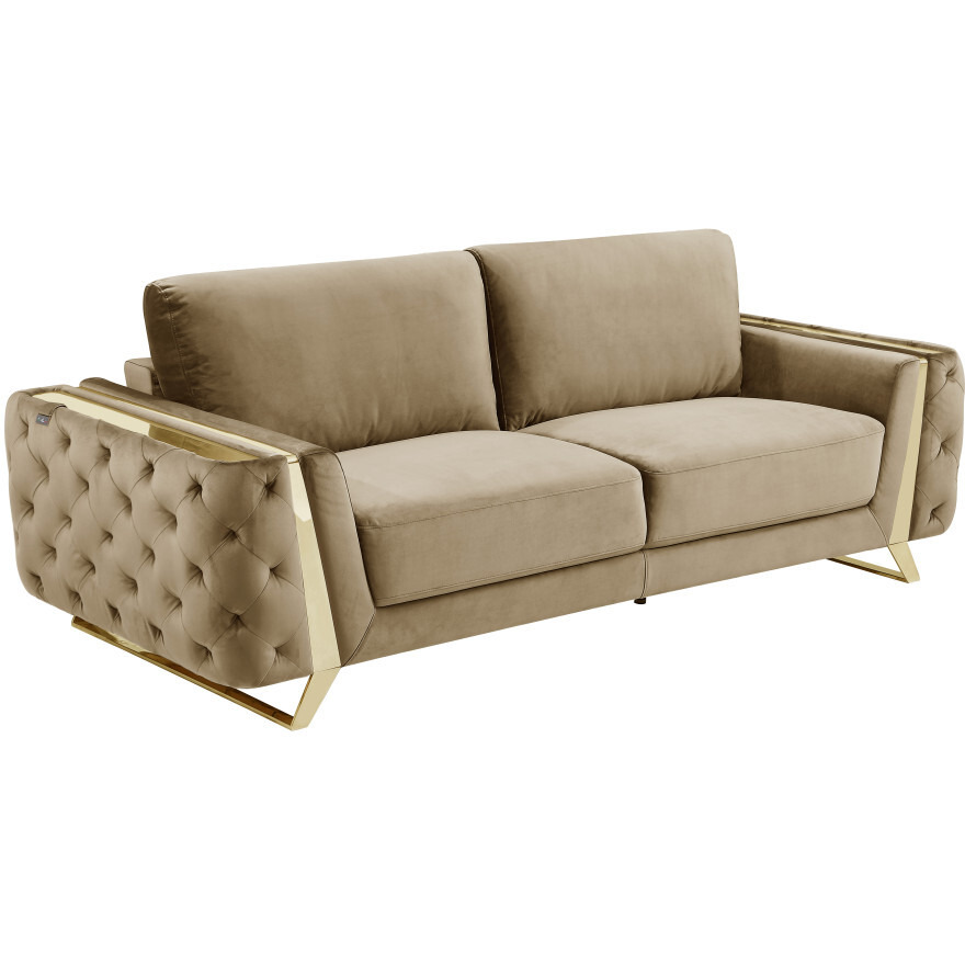 Two Piece Indoor Beige Velvet Five Person Seating Set