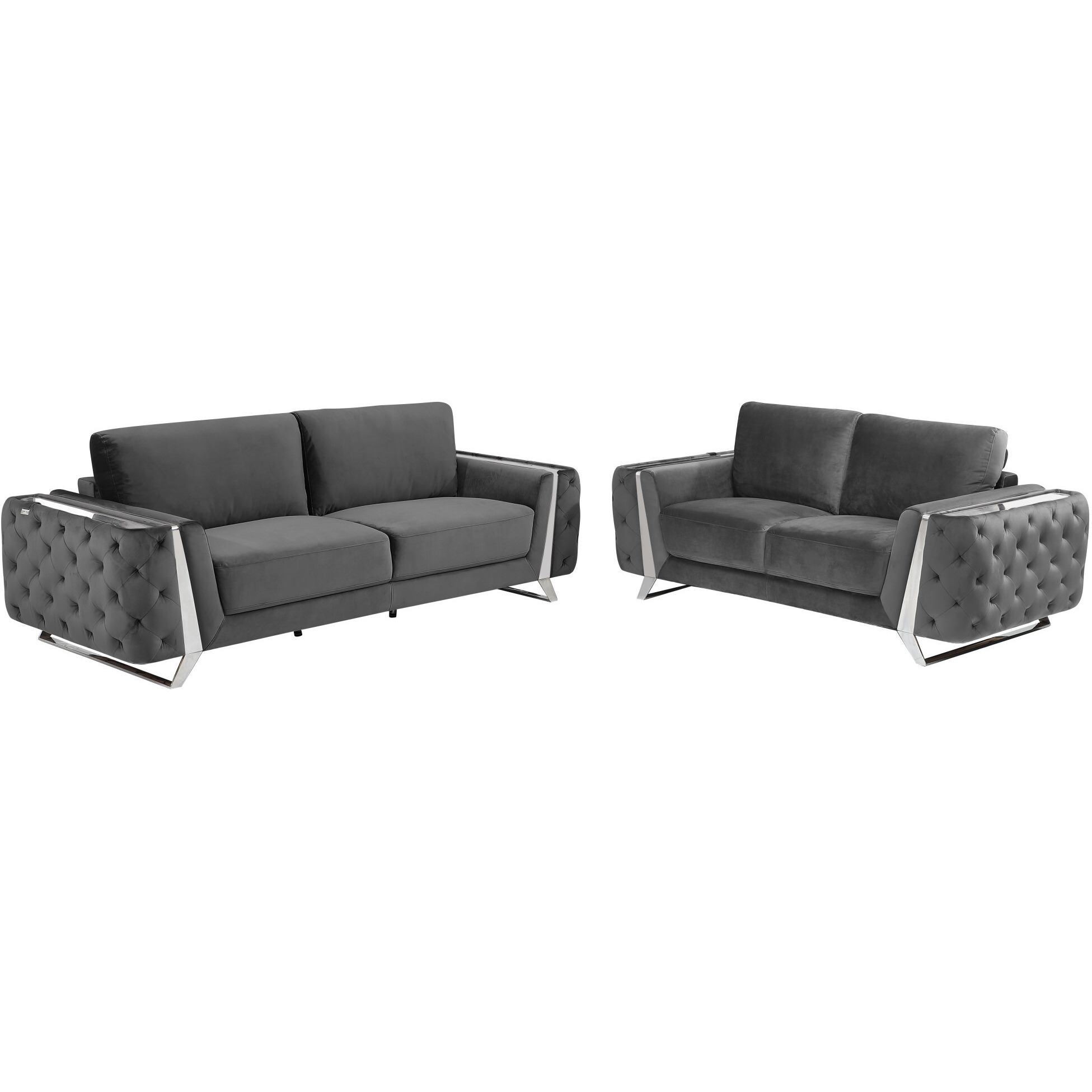Two Piece Indoor Dark Gray Italian Leather Five Person Seating Set