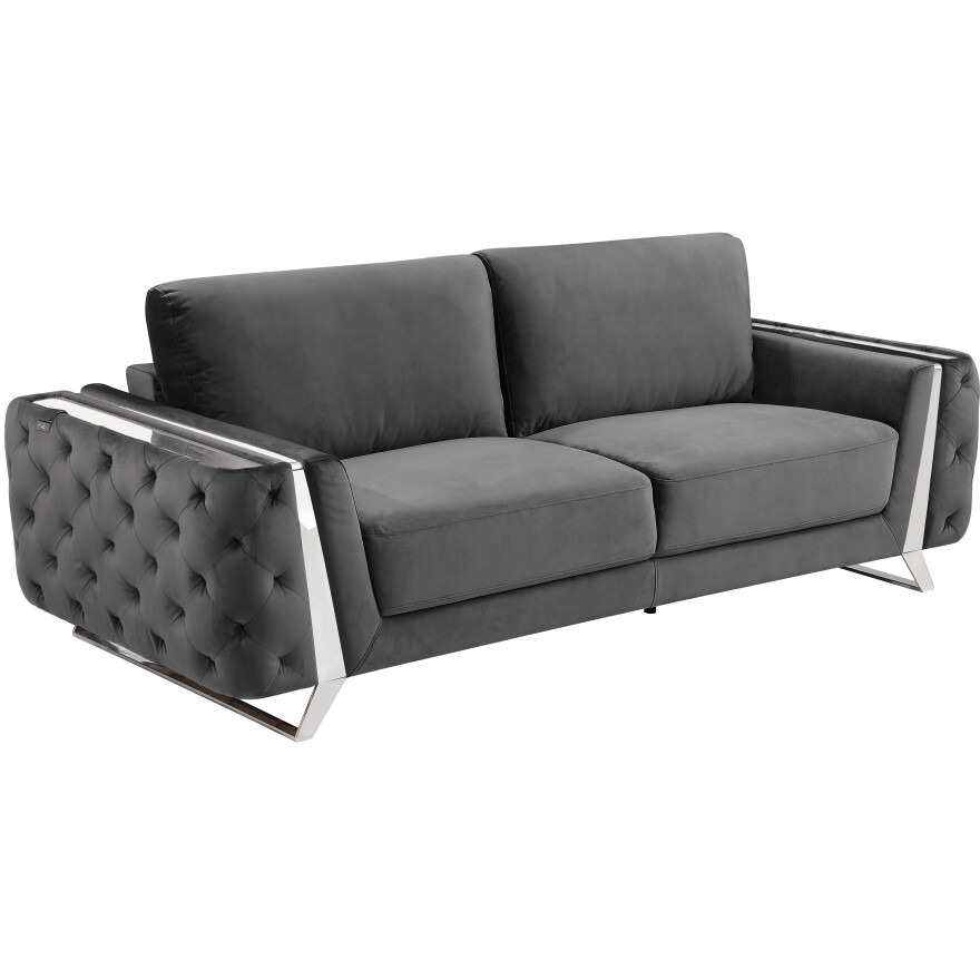 Two Piece Indoor Dark Gray Italian Leather Five Person Seating Set