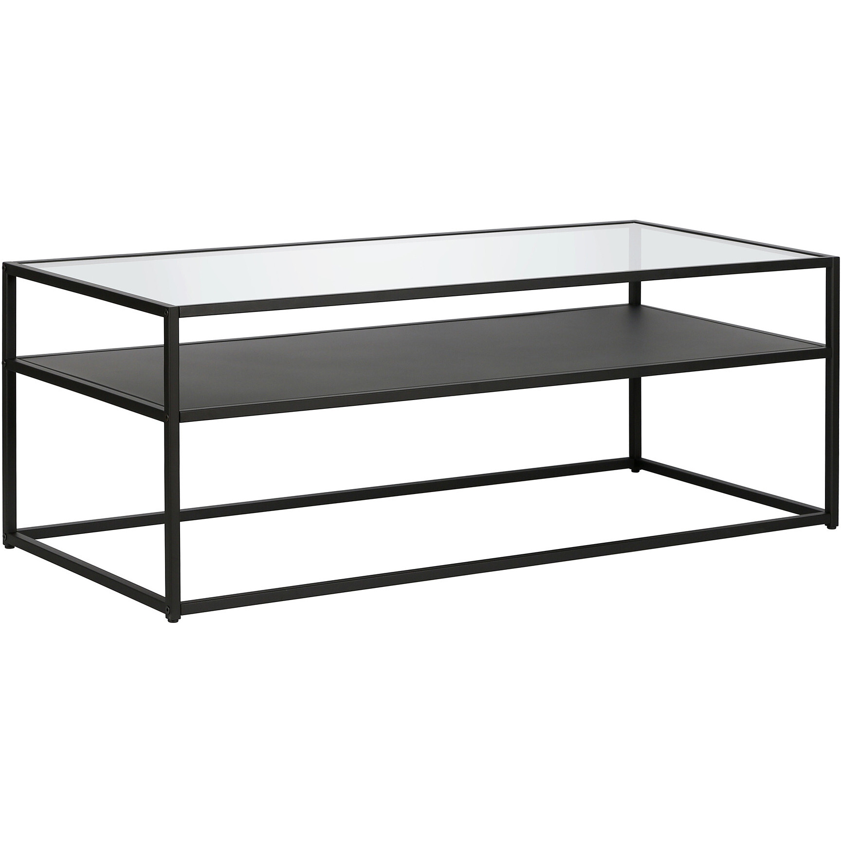 46 Black Glass Rectangular Coffee Table With Shelf