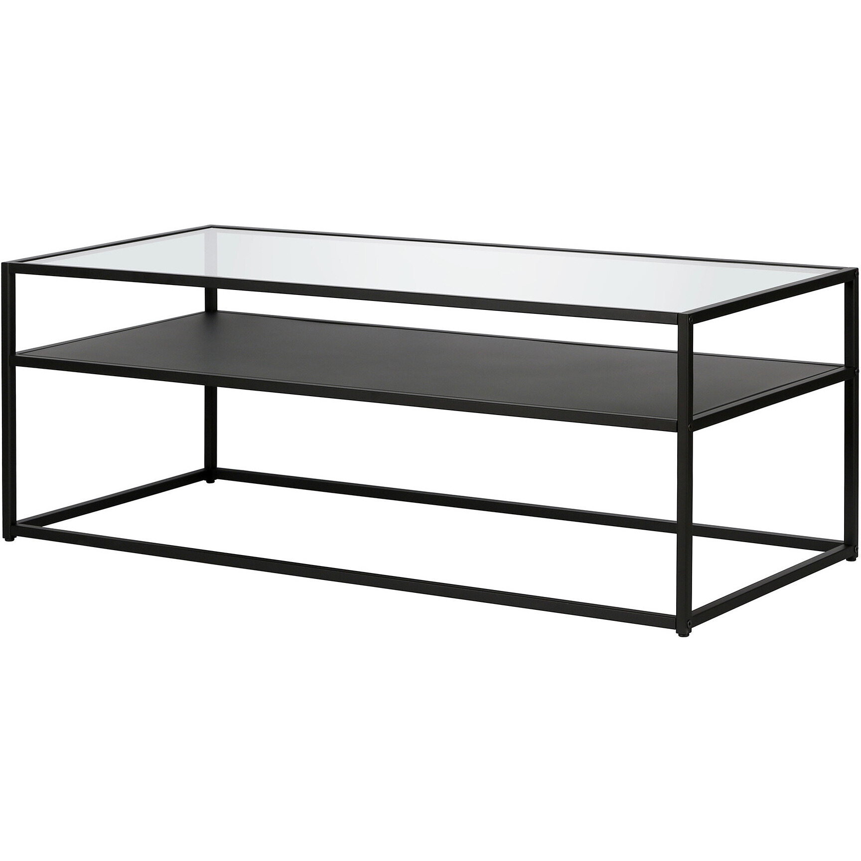 46 Black Glass Rectangular Coffee Table With Shelf