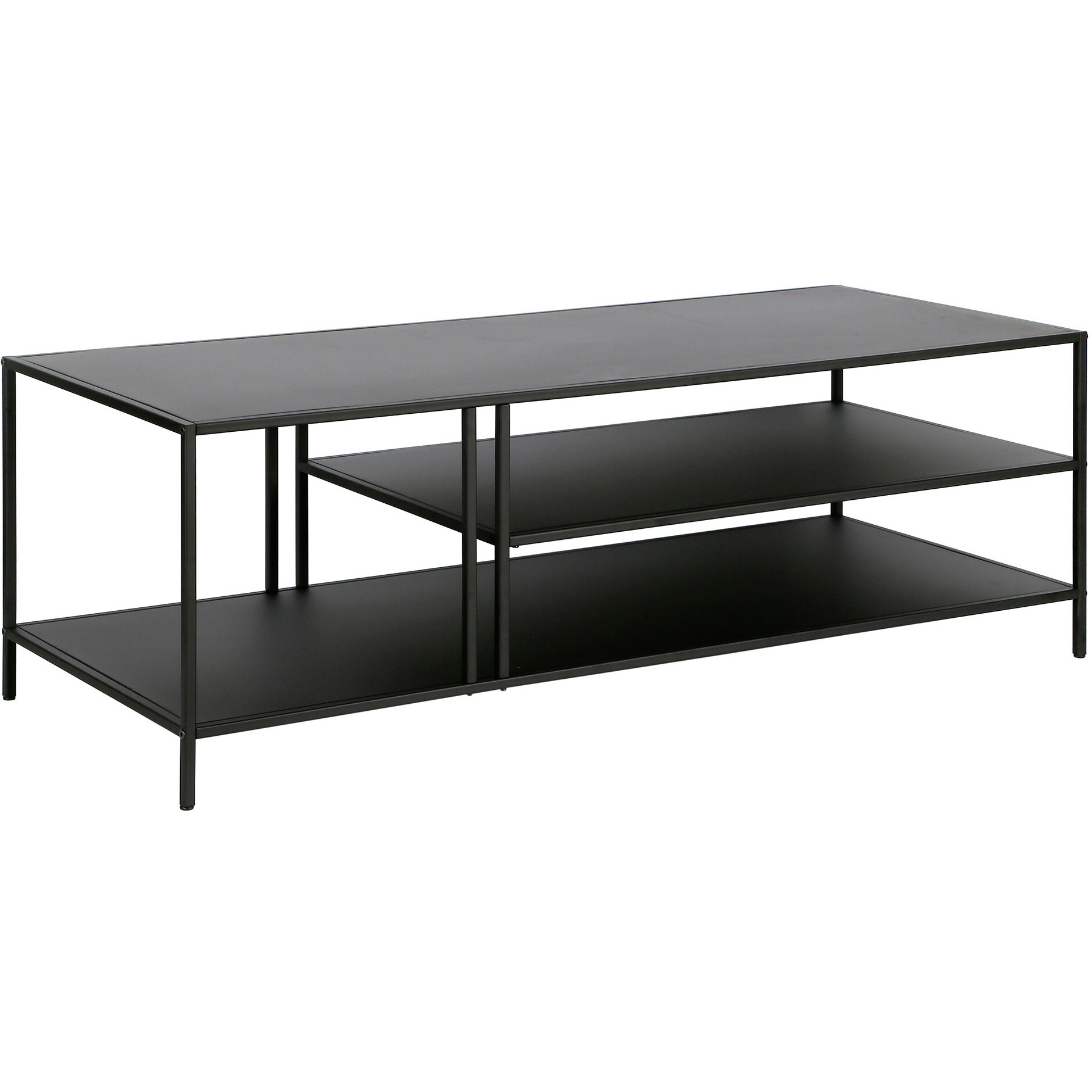 48 Black Steel Rectangular Coffee Table With Two Shelves