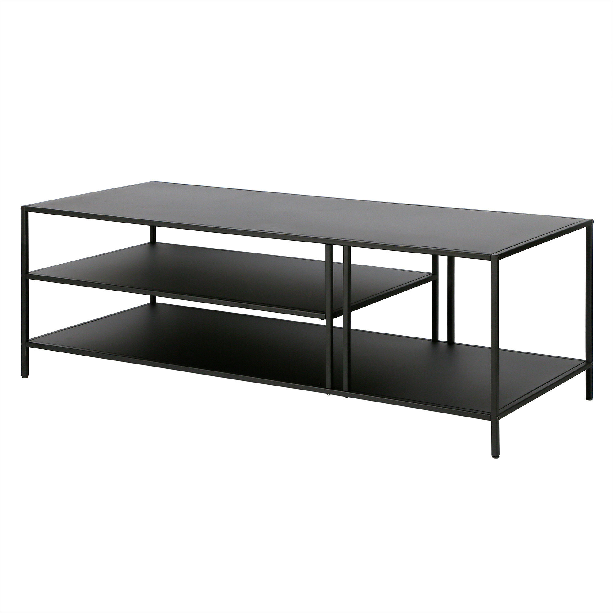 48 Black Steel Rectangular Coffee Table With Two Shelves