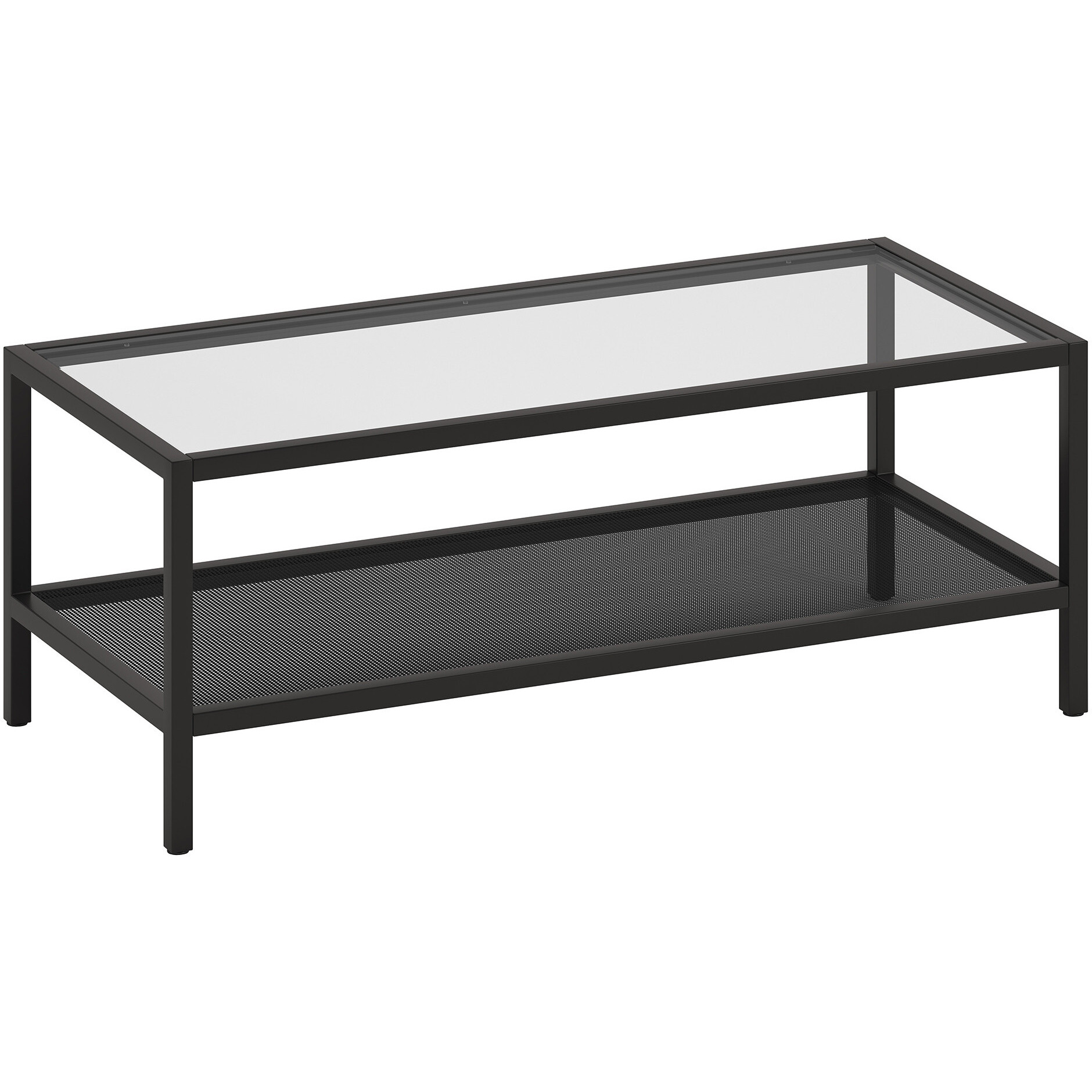 45 Black Glass Rectangular Coffee Table With Shelf