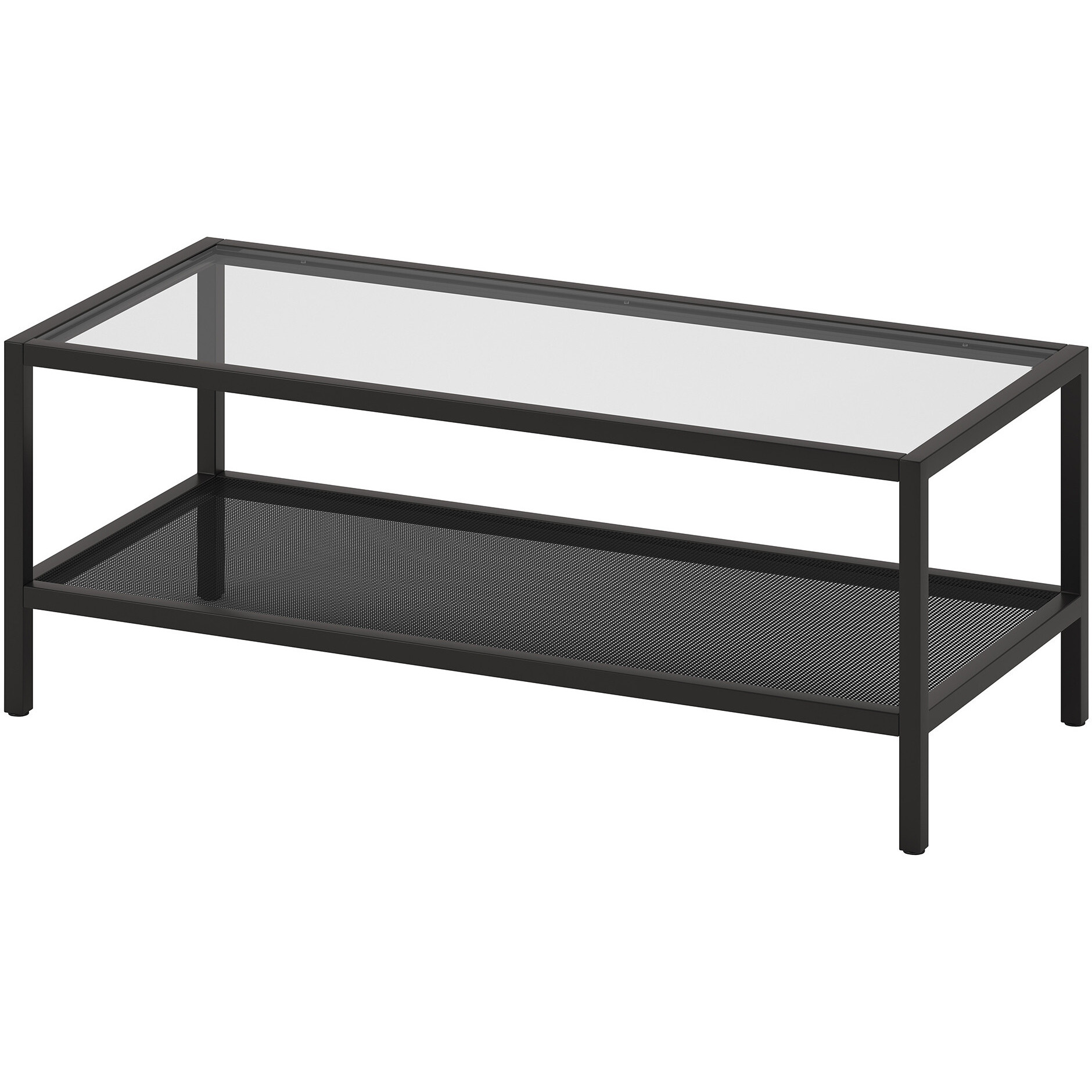 45 Black Glass Rectangular Coffee Table With Shelf