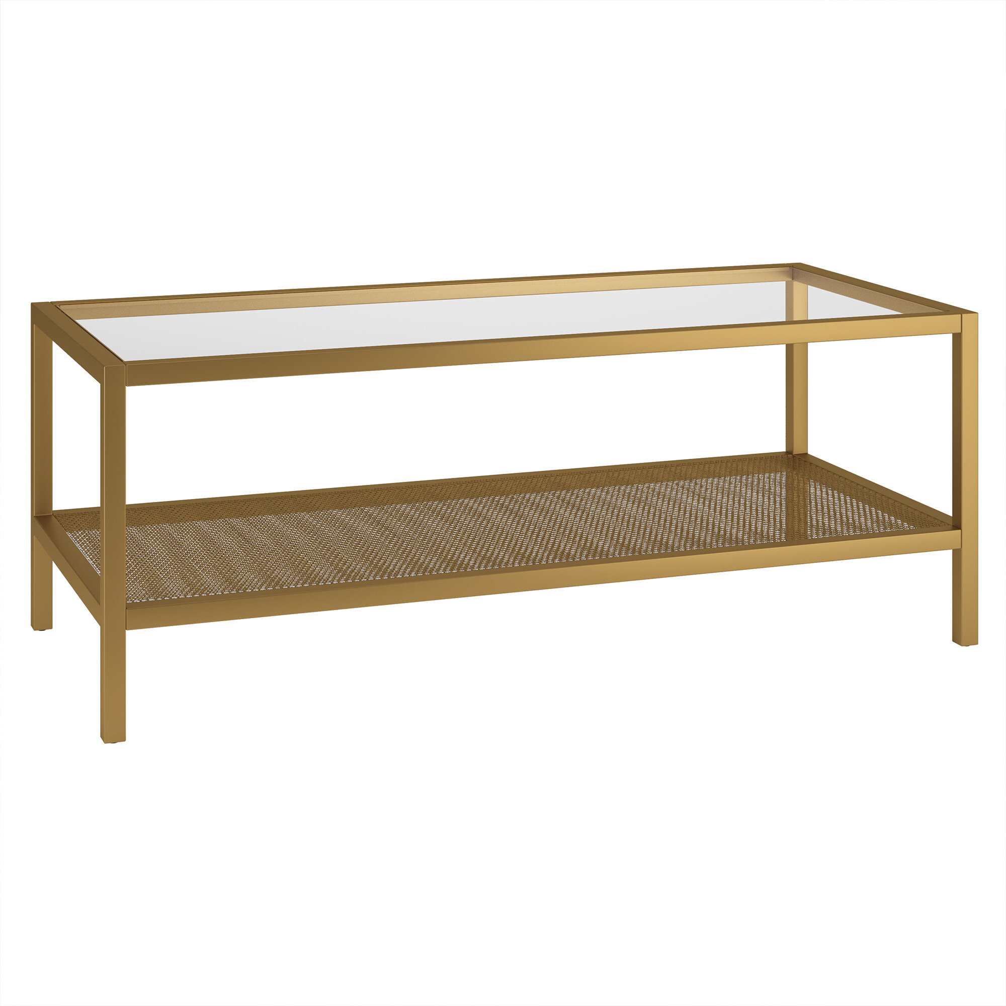 45 Gold Glass Rectangular Coffee Table With Shelf