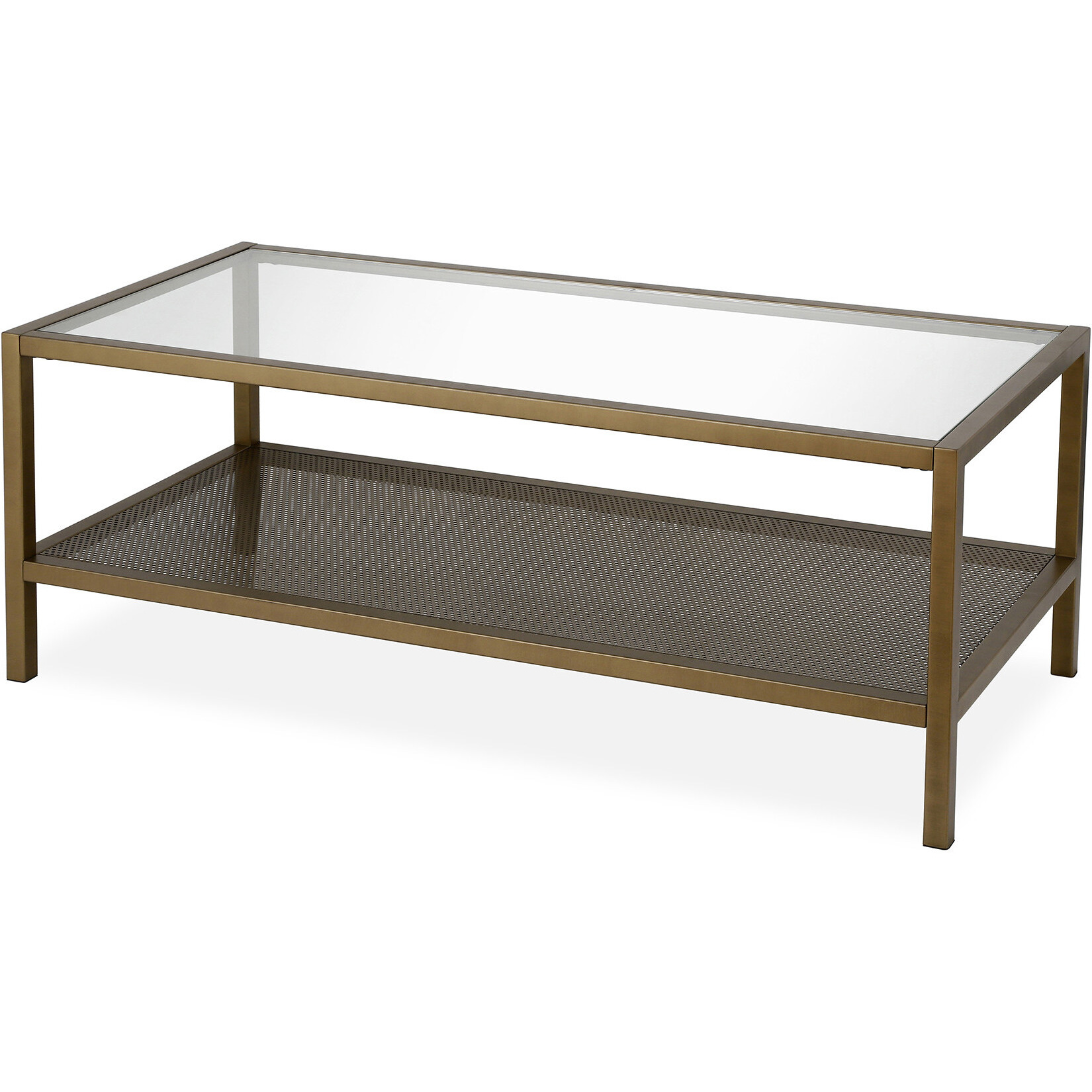 45 Gold Glass Rectangular Coffee Table With Shelf