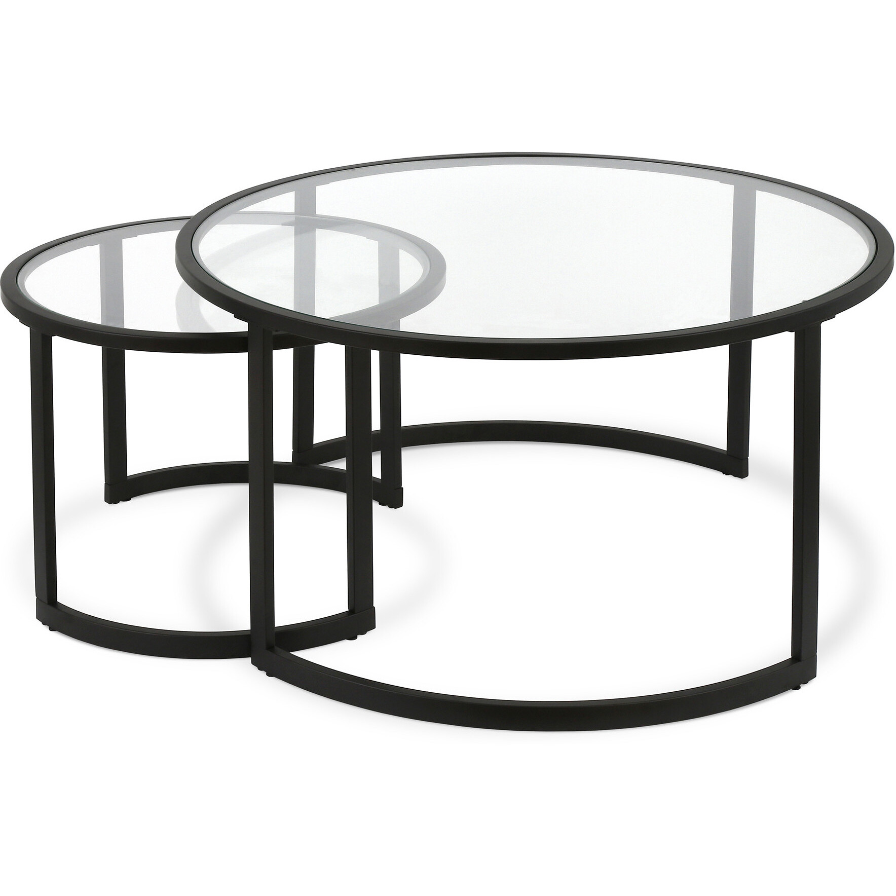 Set Of Two 36 Black Glass Round Nested Coffee Tables