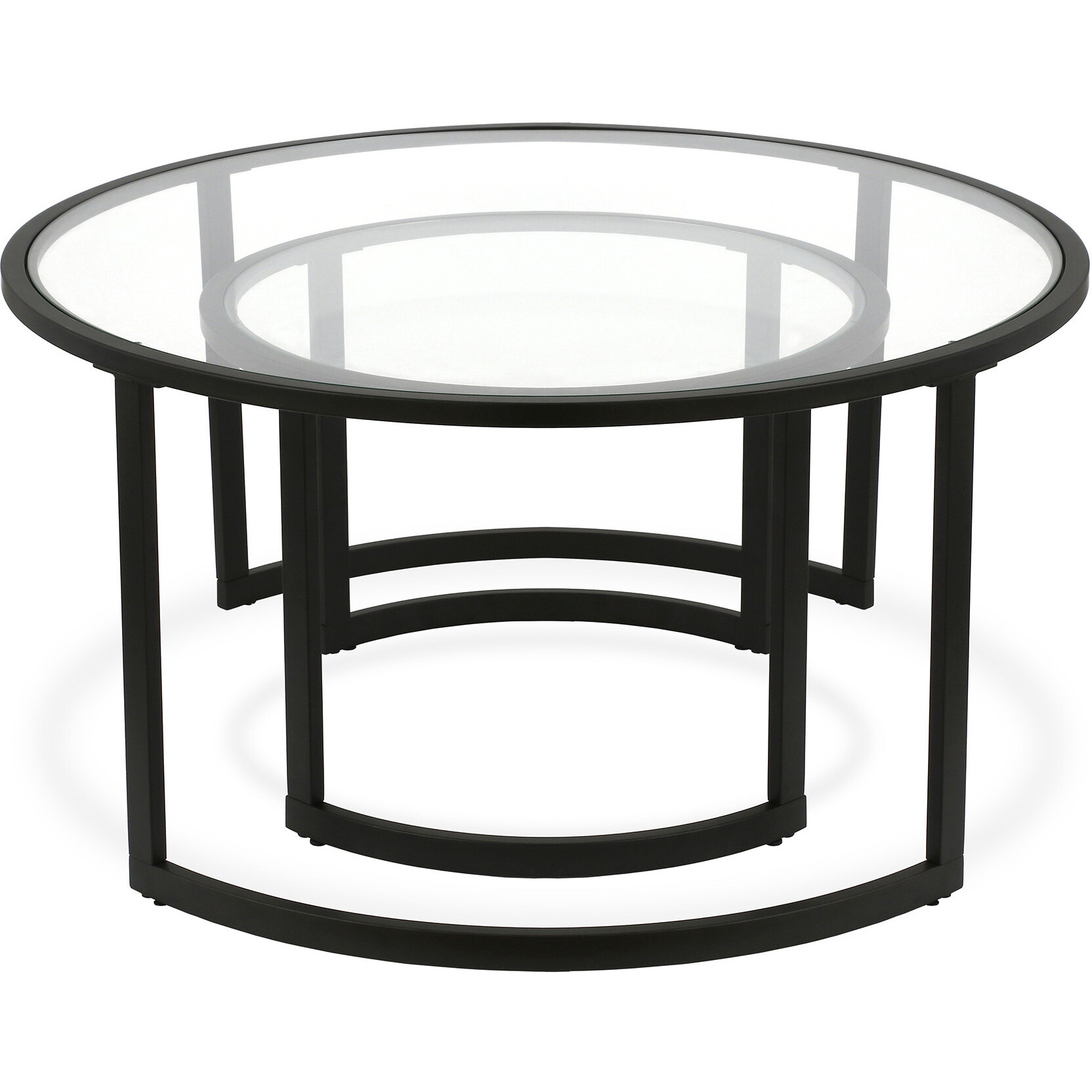 Set Of Two 36 Black Glass Round Nested Coffee Tables