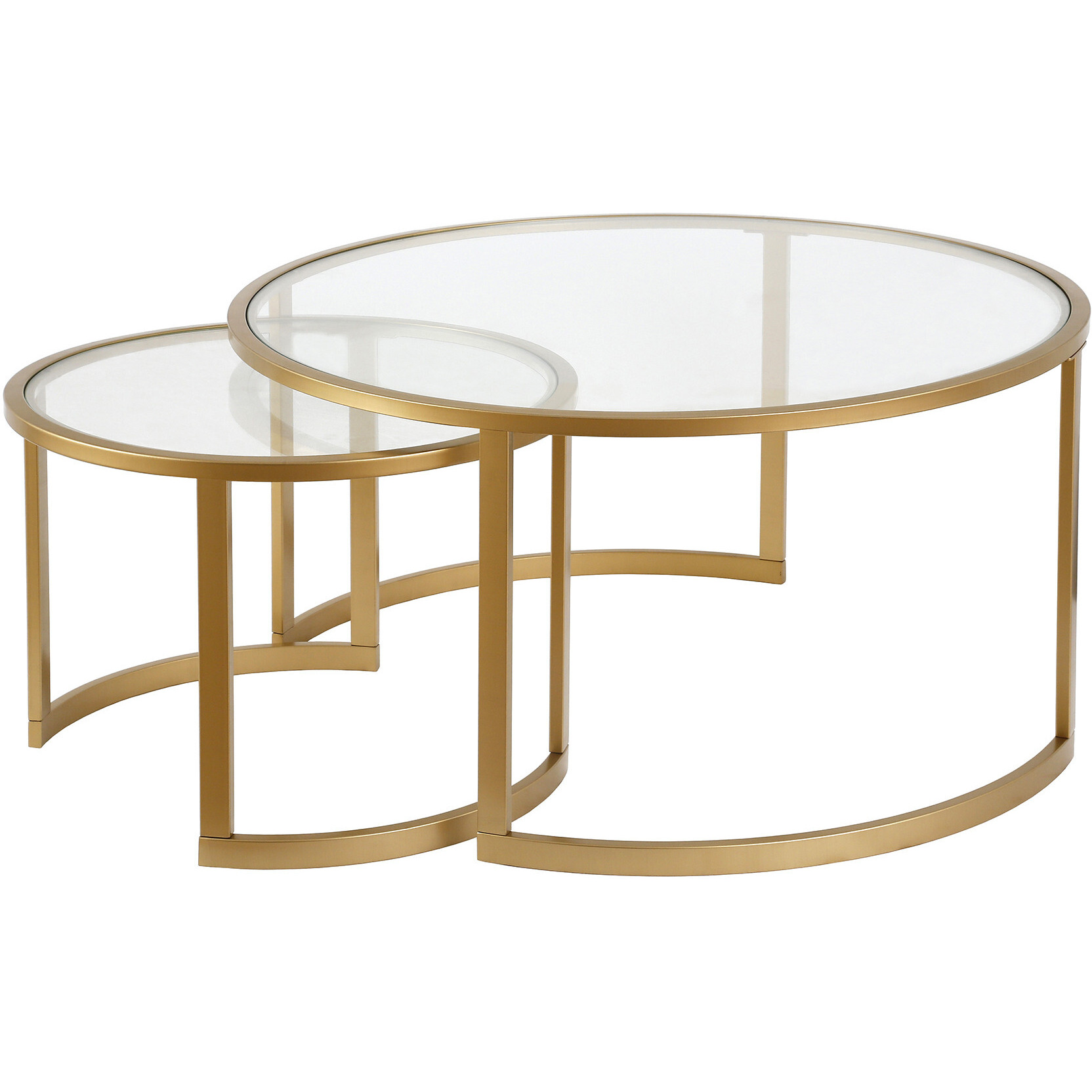Set Of Two 36 Gold And Glass Round Nested Coffee Tables
