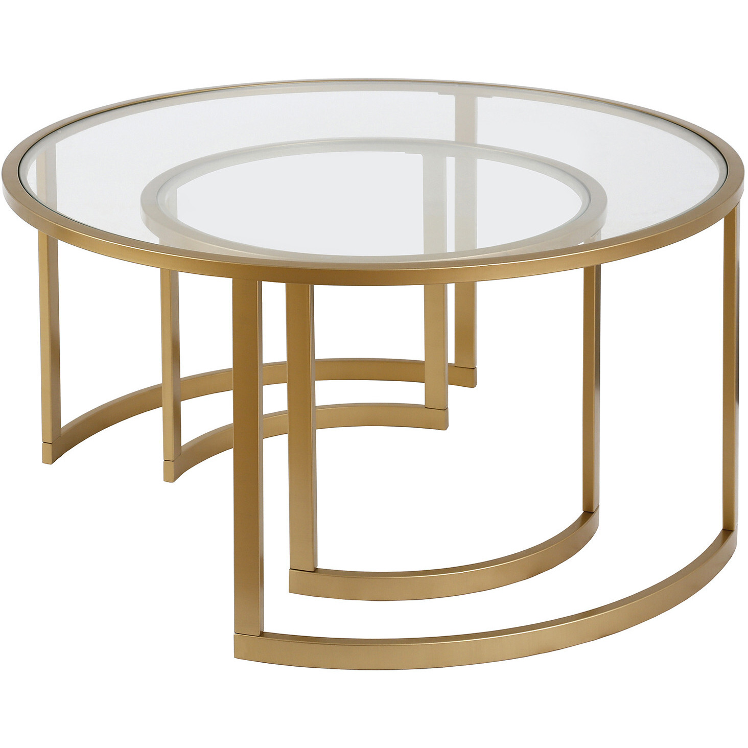 Set Of Two 36 Gold And Glass Round Nested Coffee Tables